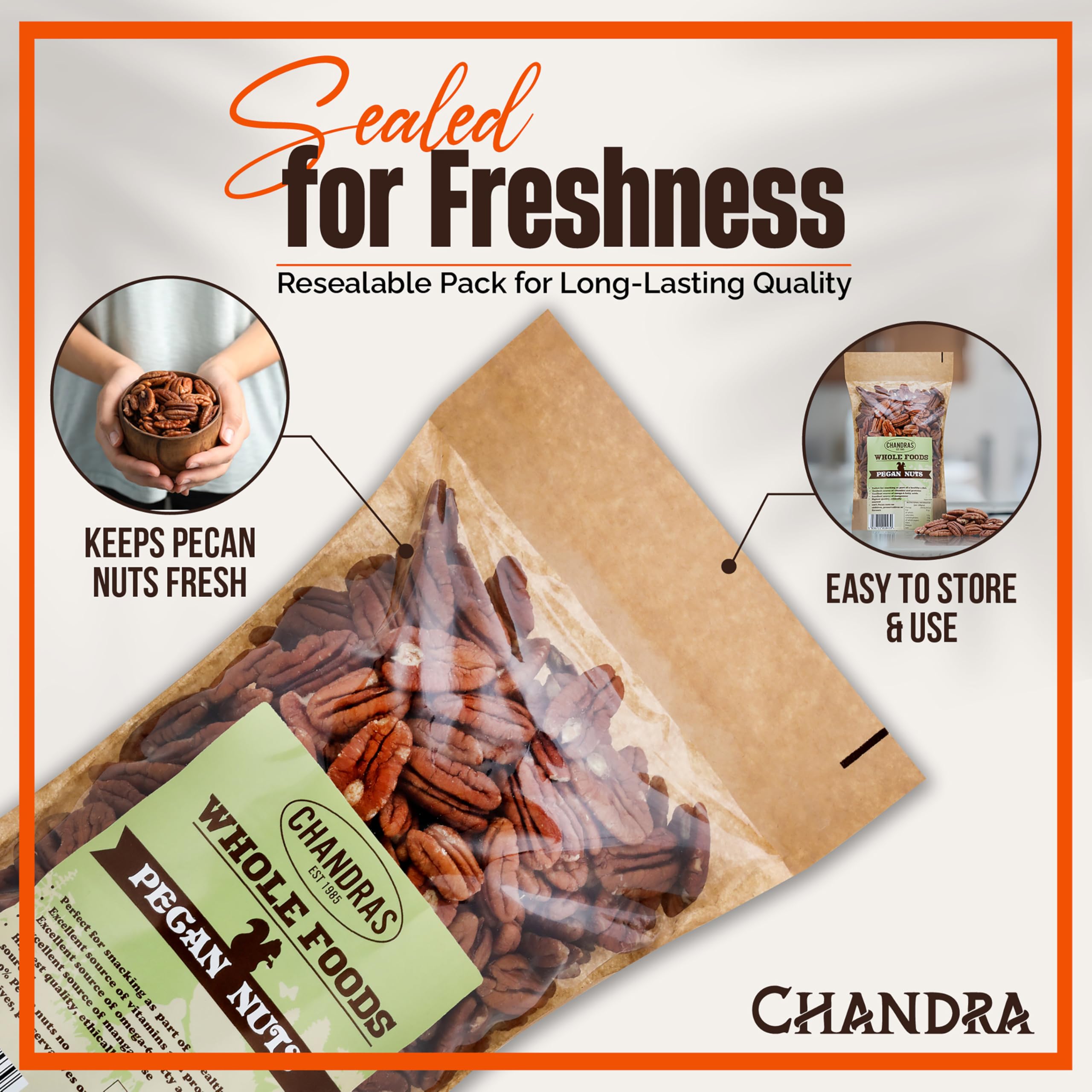 Chandra Whole Foods - Pecan Nuts 1KG - Raw, Gluten-Free, Vegan-Friendly Nuts for Snacking & Baking 4