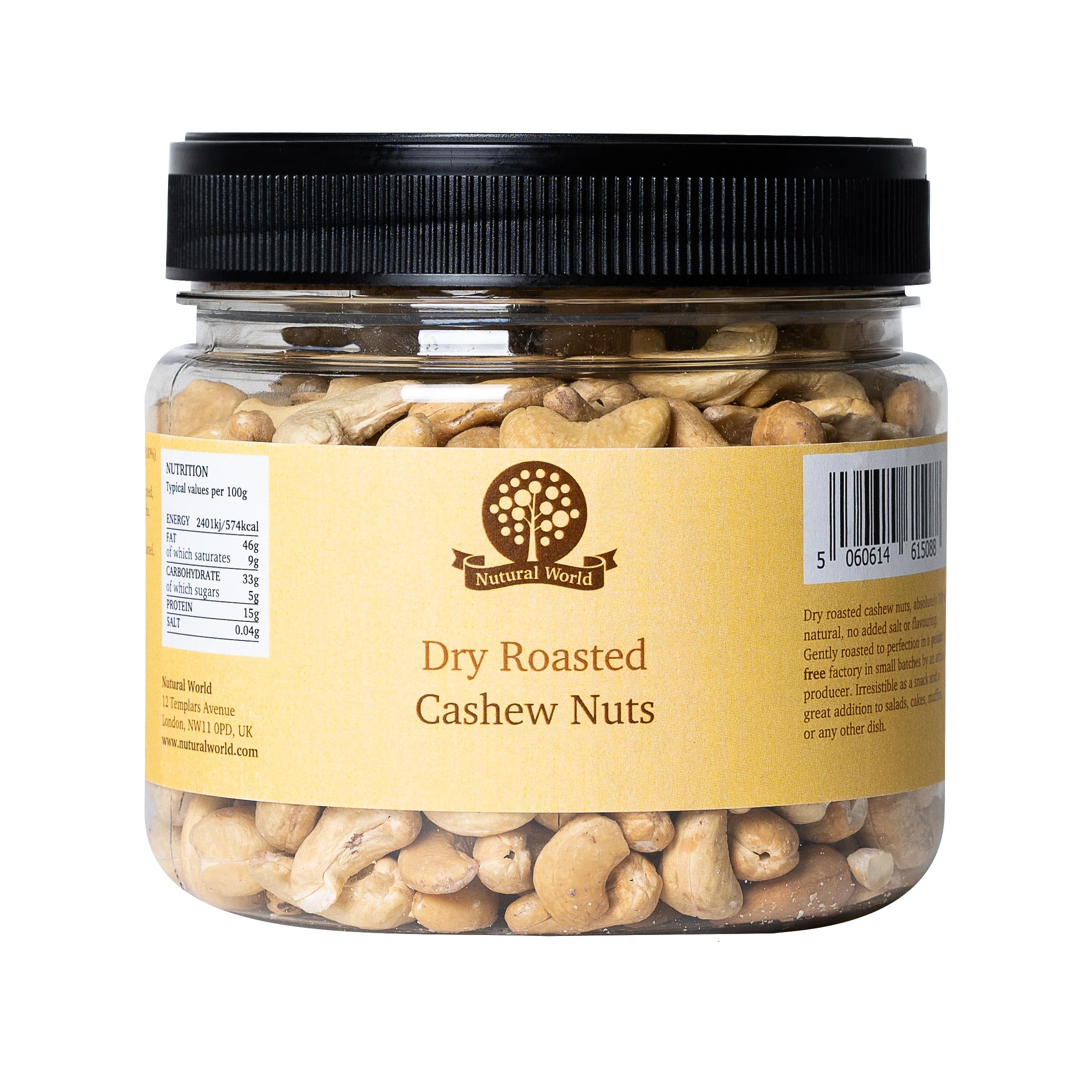 Nutural World Dry Roasted Whole Unsalted Cashews (500g) - Great Taste Award Winner