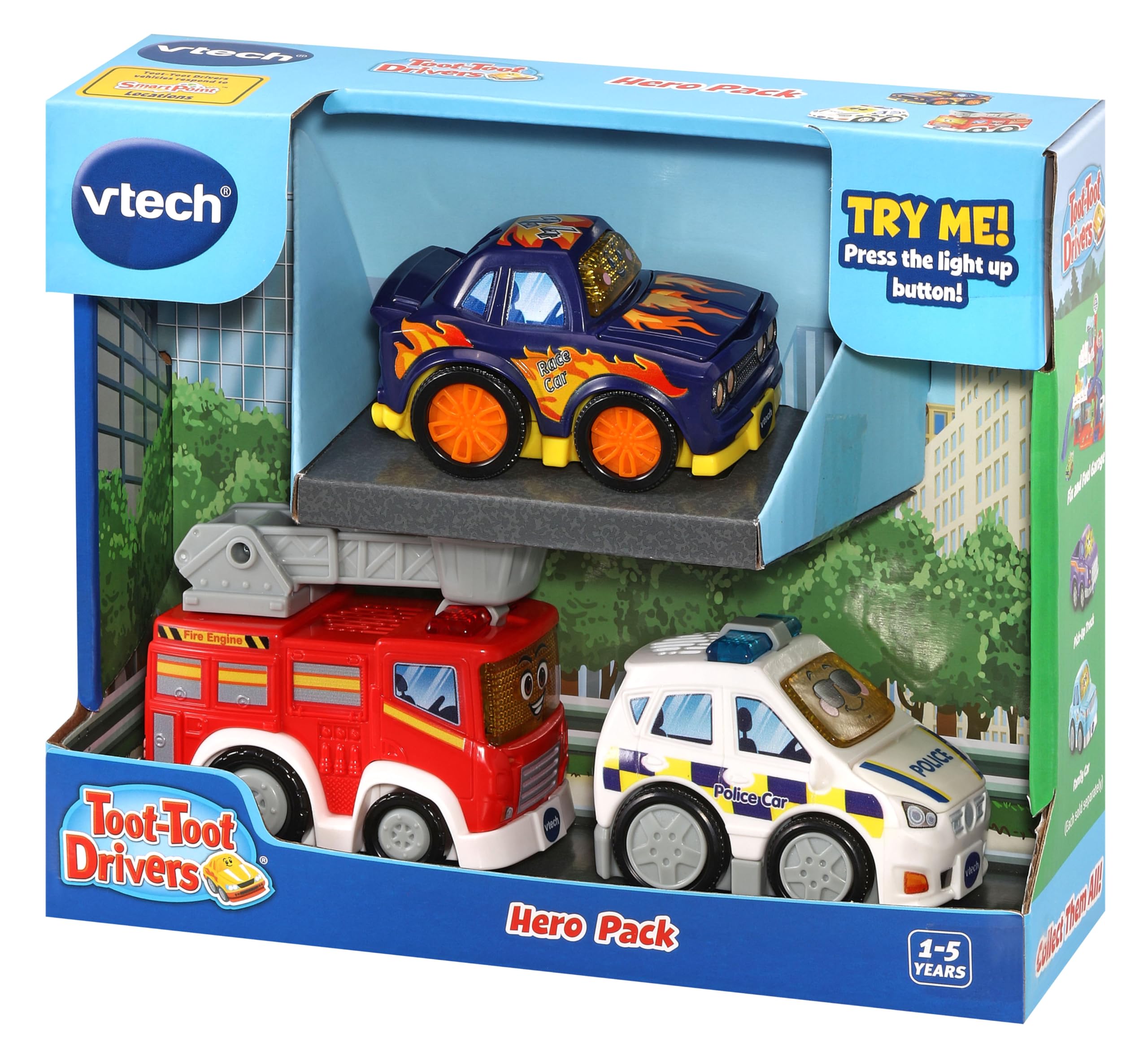 VTech Toot-Toot Drivers 3 Car Pack - Fire Engine, Police Car & Racer with Lights, Sounds & Songs 4