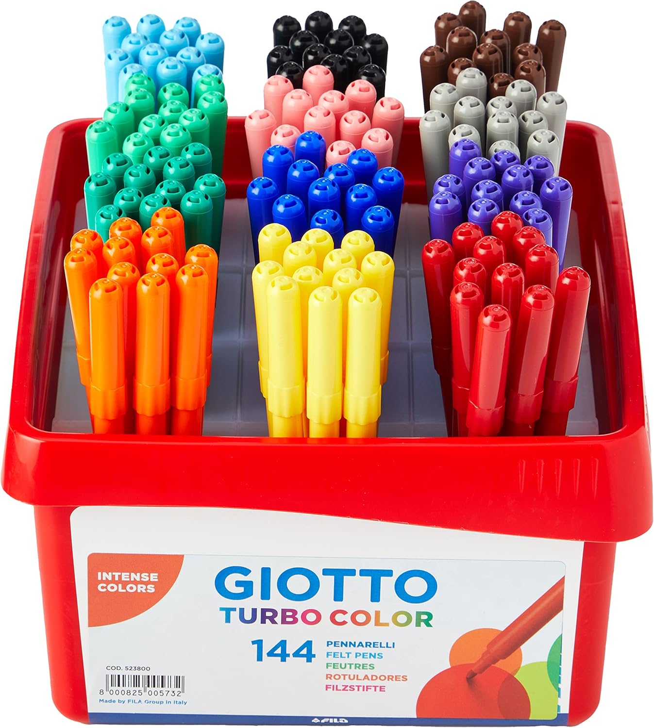GIOTTO Turbocolor Felt Tip Pens - 144 Pack Fine Tip 2.8mm, Assorted Colours 5