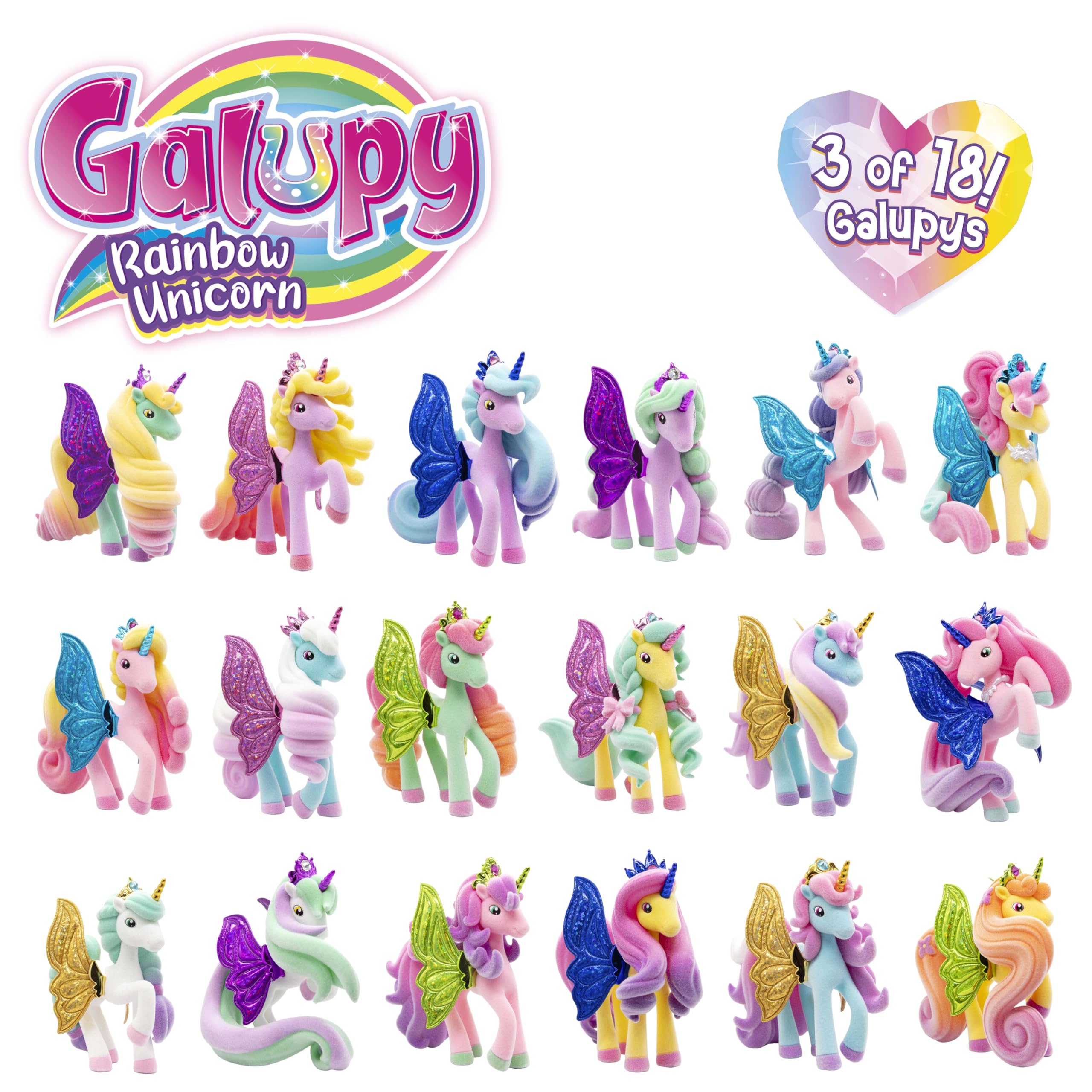Galupy Rainbow Unicorn Toy Set - 3 Pack Collectible Figures with Swarovski Crystals 9