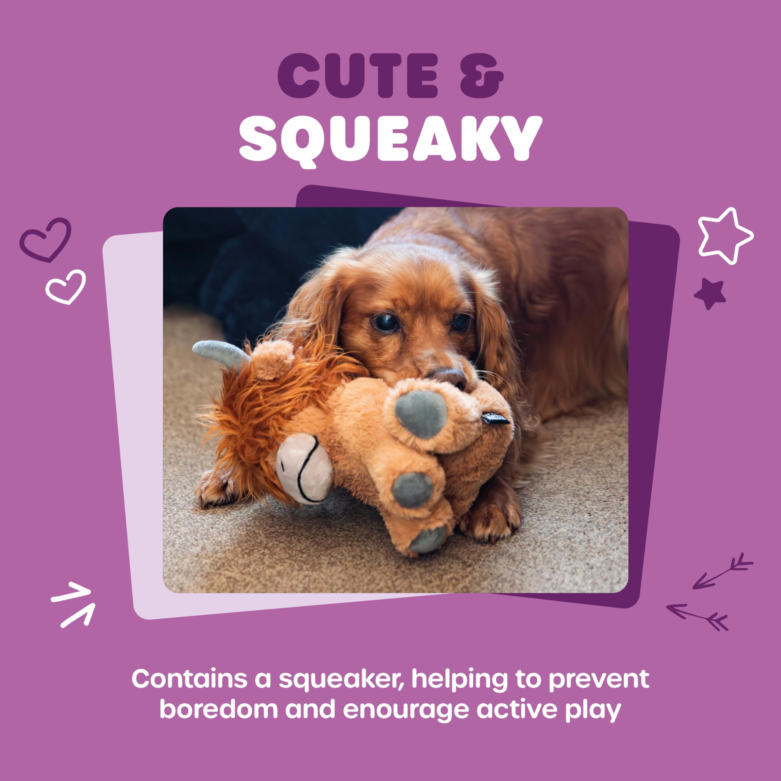 Webbox Hamish the Highland Cow Plush Squeak Toy | Ideal for Small Breeds & Puppies | 130g 3
