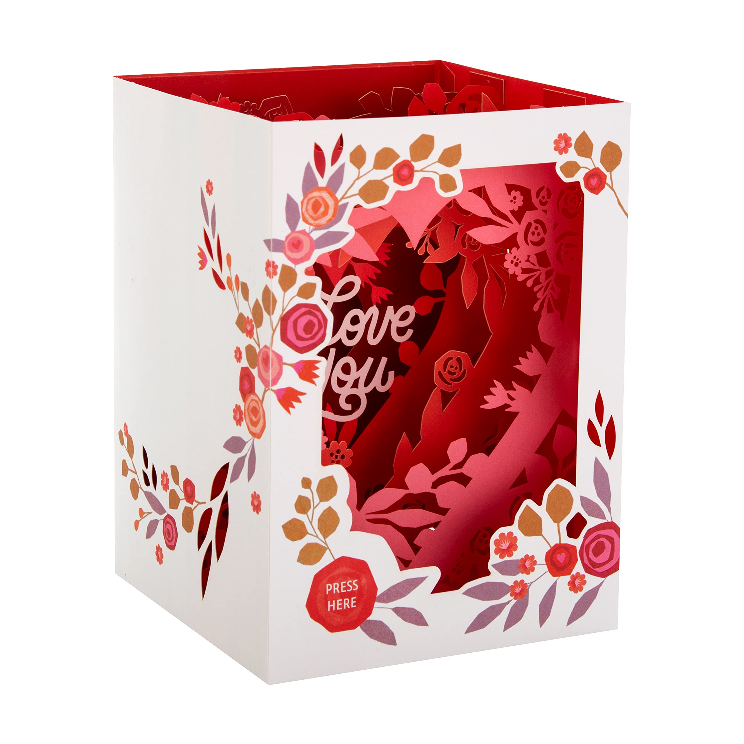 Hallmark Valentines Day Card - 3D Pop Up Shadowbox with Music & Lights | Floral Hearts