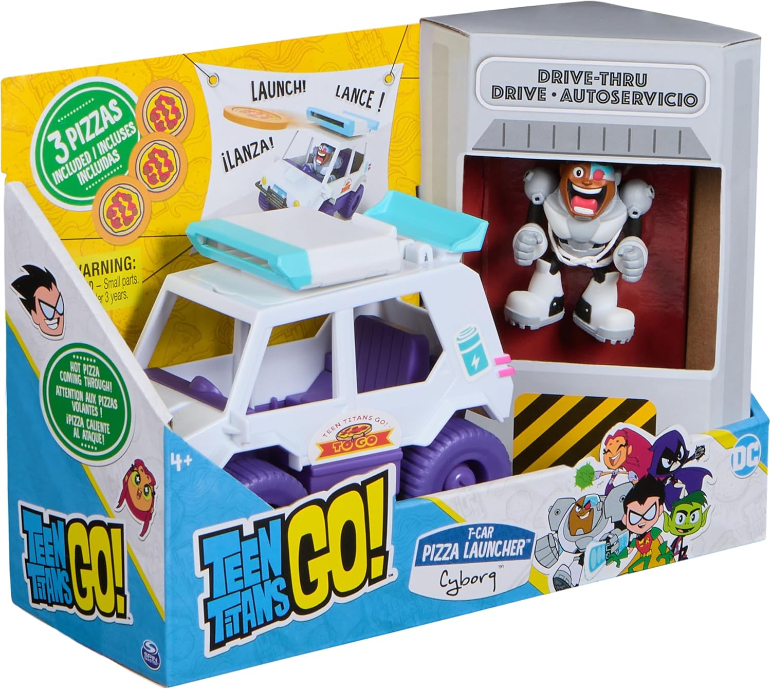 Teen Titans Go! T-Car Pizza Launcher with Cyborg Figure - Action Playset for Kids 6