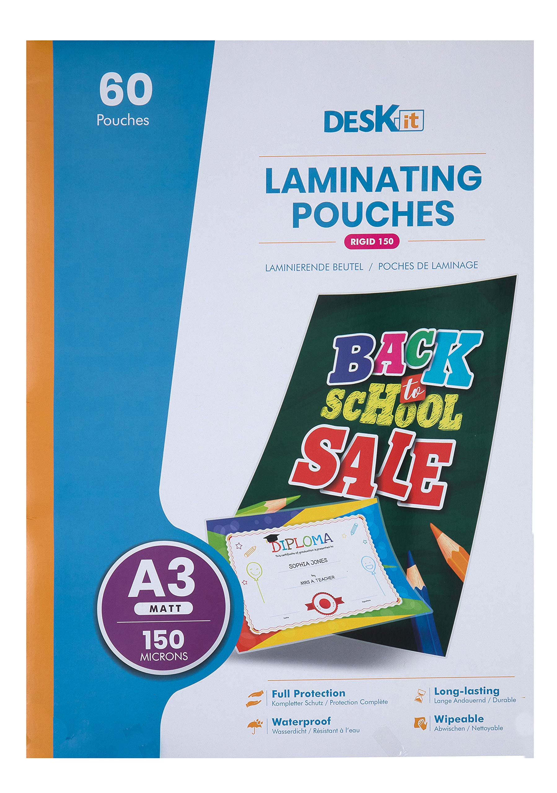 Deskit A3 Matt Laminating Pouches - 150 Microns, 60 Pack | Non-Reflective Finish