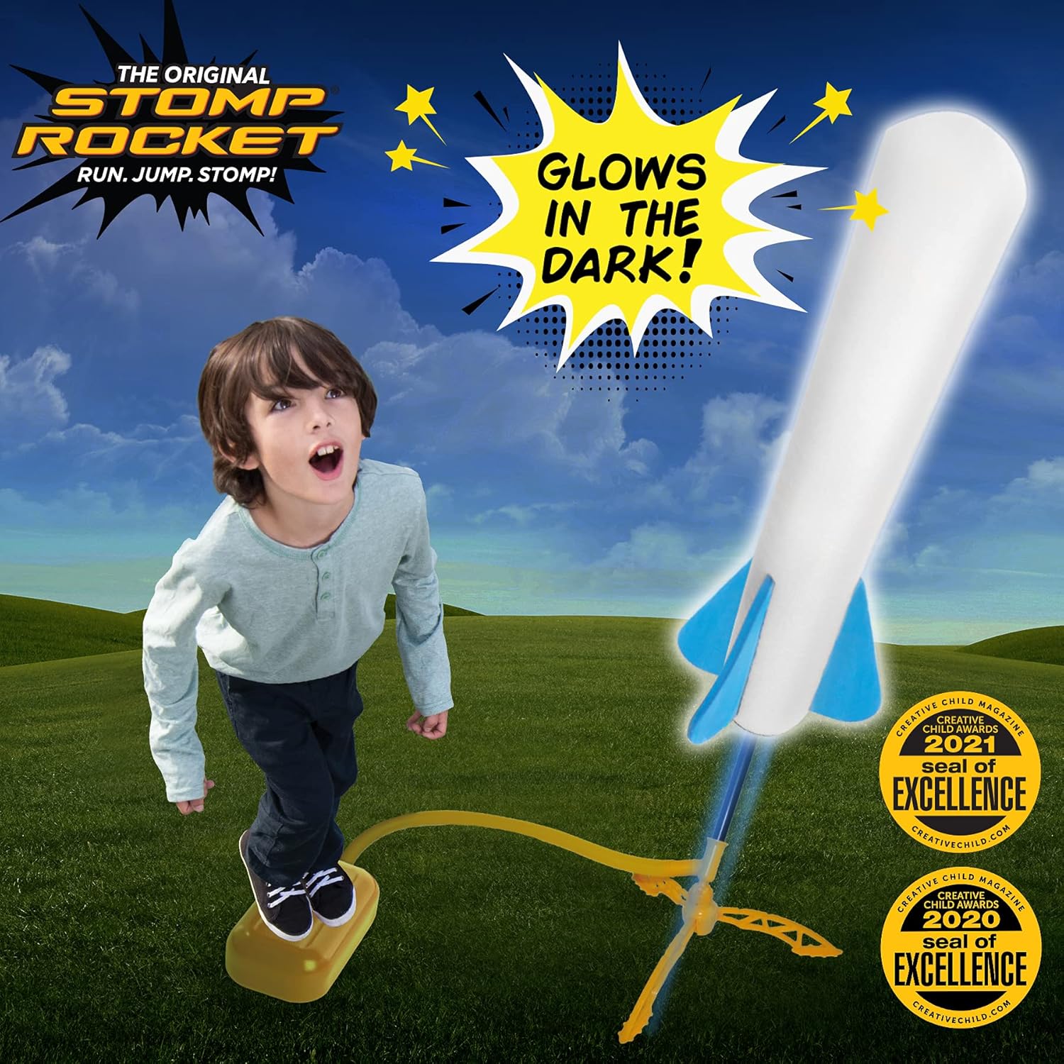 Stomp Rocket 20005 Junior Glow - Glow-in-the-Dark Foam Rockets for Kids Ages 3+ 4