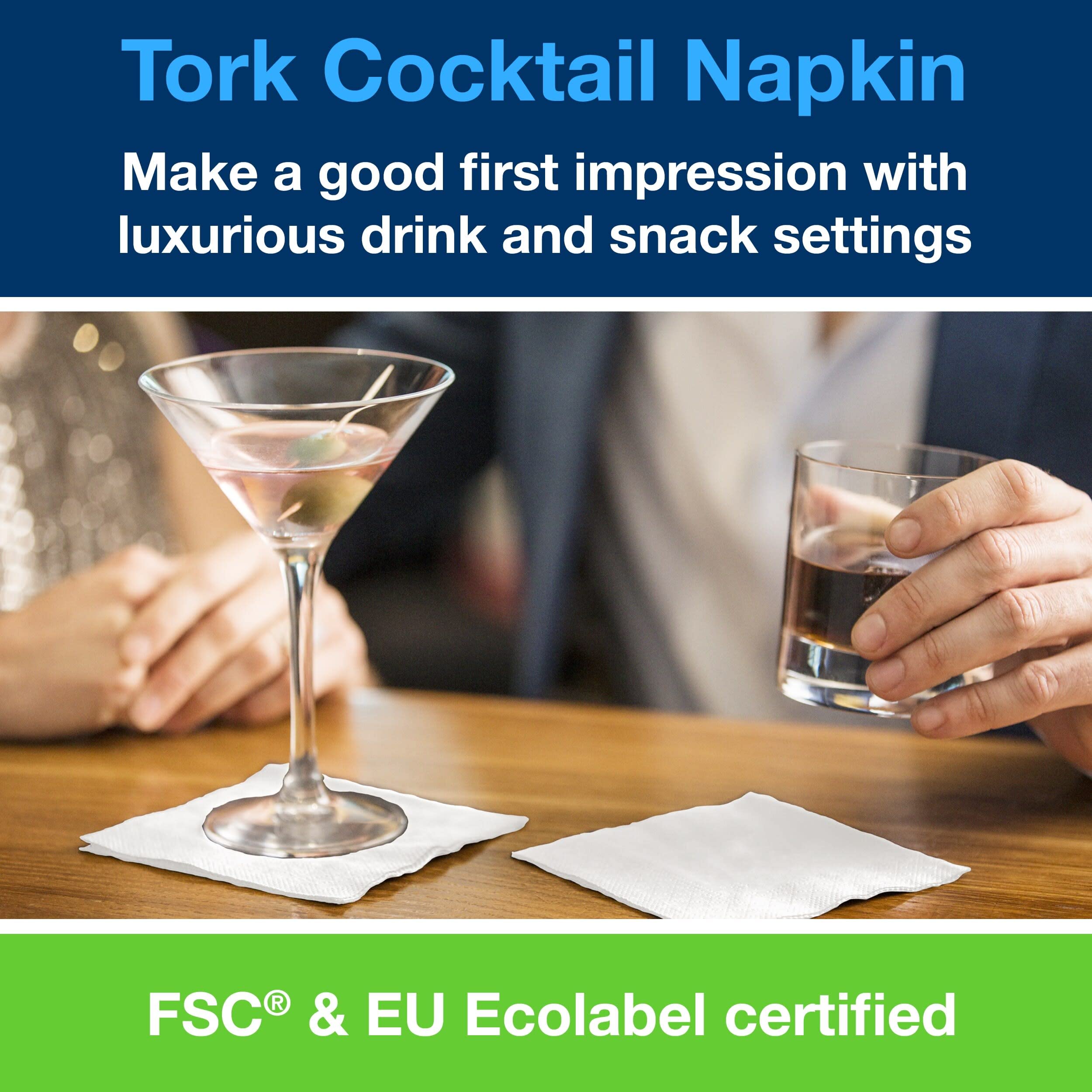 Tork White 2-lagige Advanced Cocktailserviette – Unbedruckte Serviette für Bars und Cafés 3