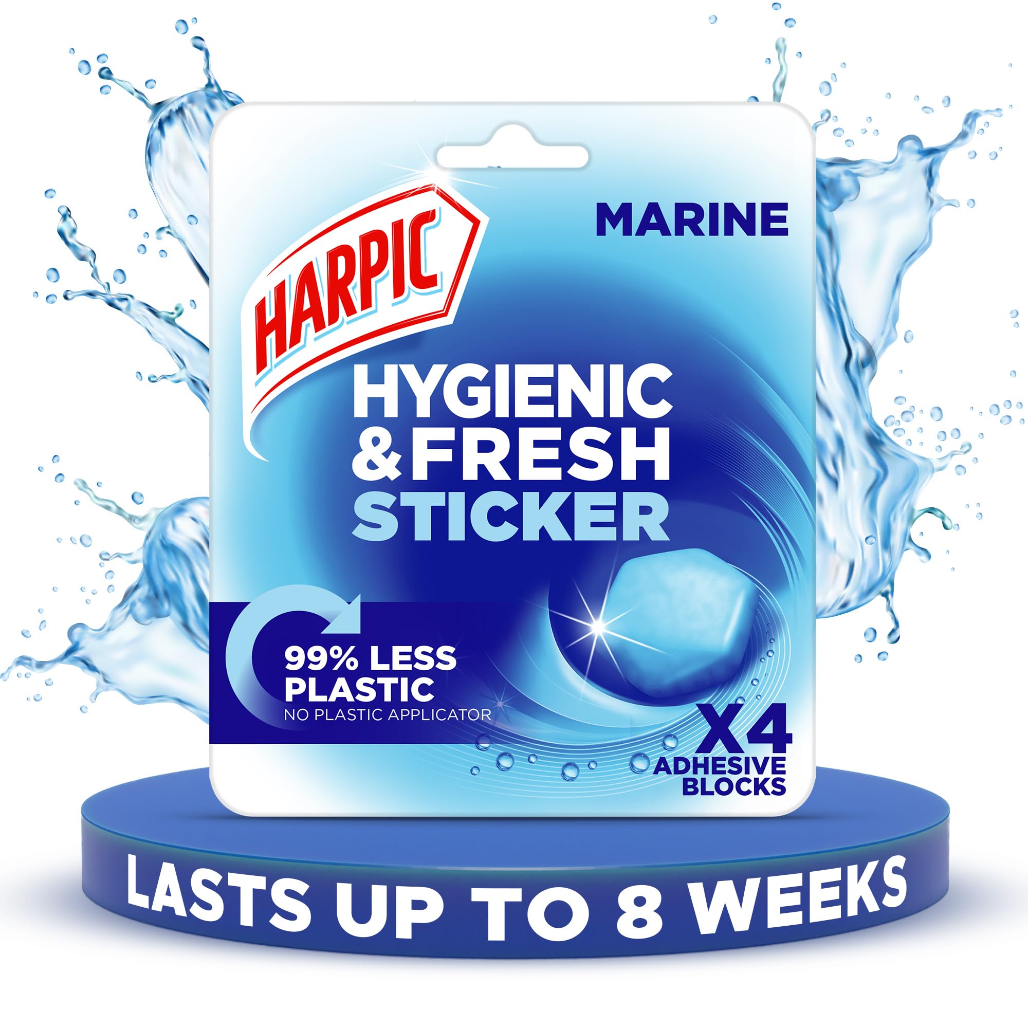 Harpic Hygienic Fresh Sticker Adhesive Toilet Block, Marine Scent, Pack of 1 (4 Tablets)