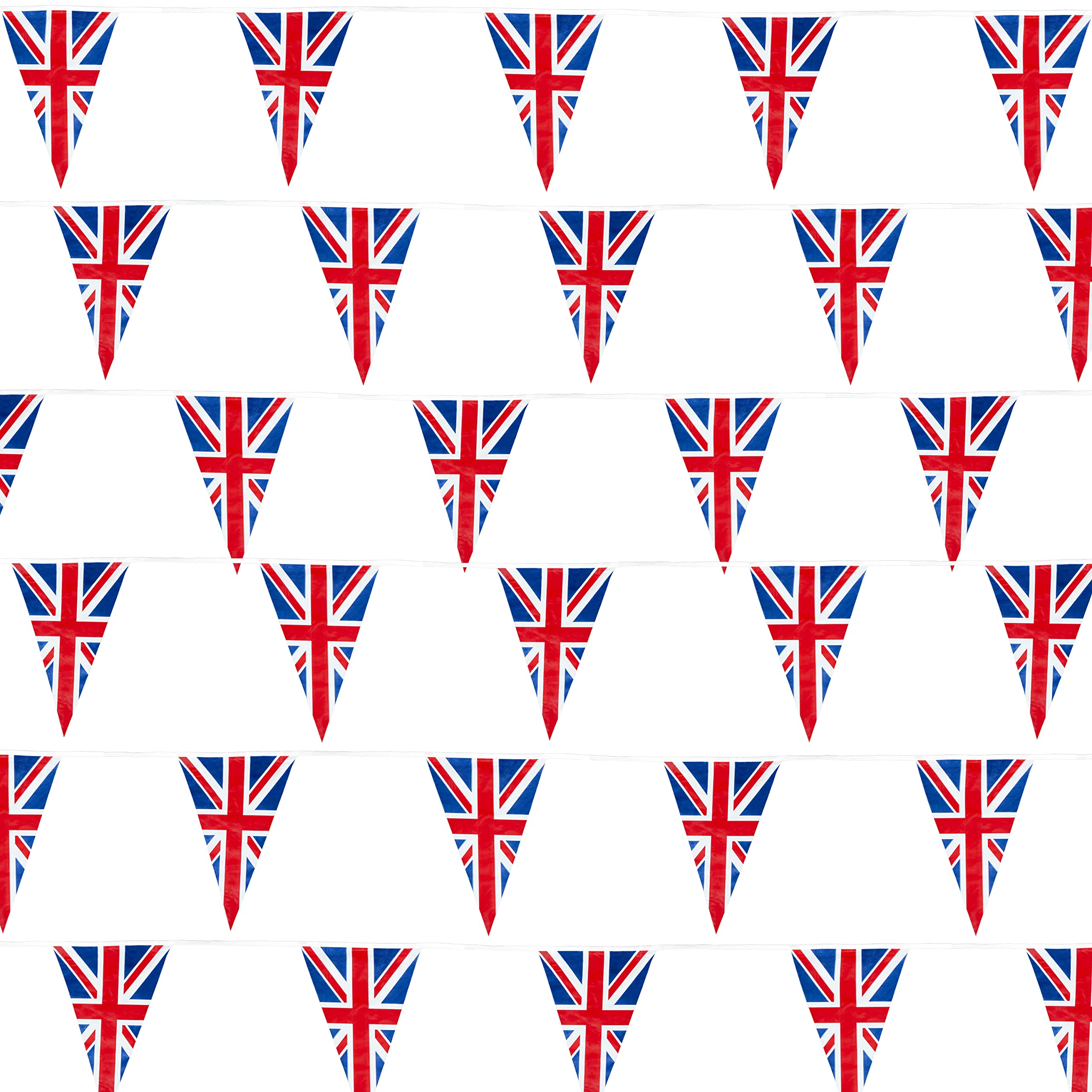 SHATCHI Union Jack Bunting Banner - 20m/65ft Long, 50 Triangle Plastic Flags for UK Celebrations
