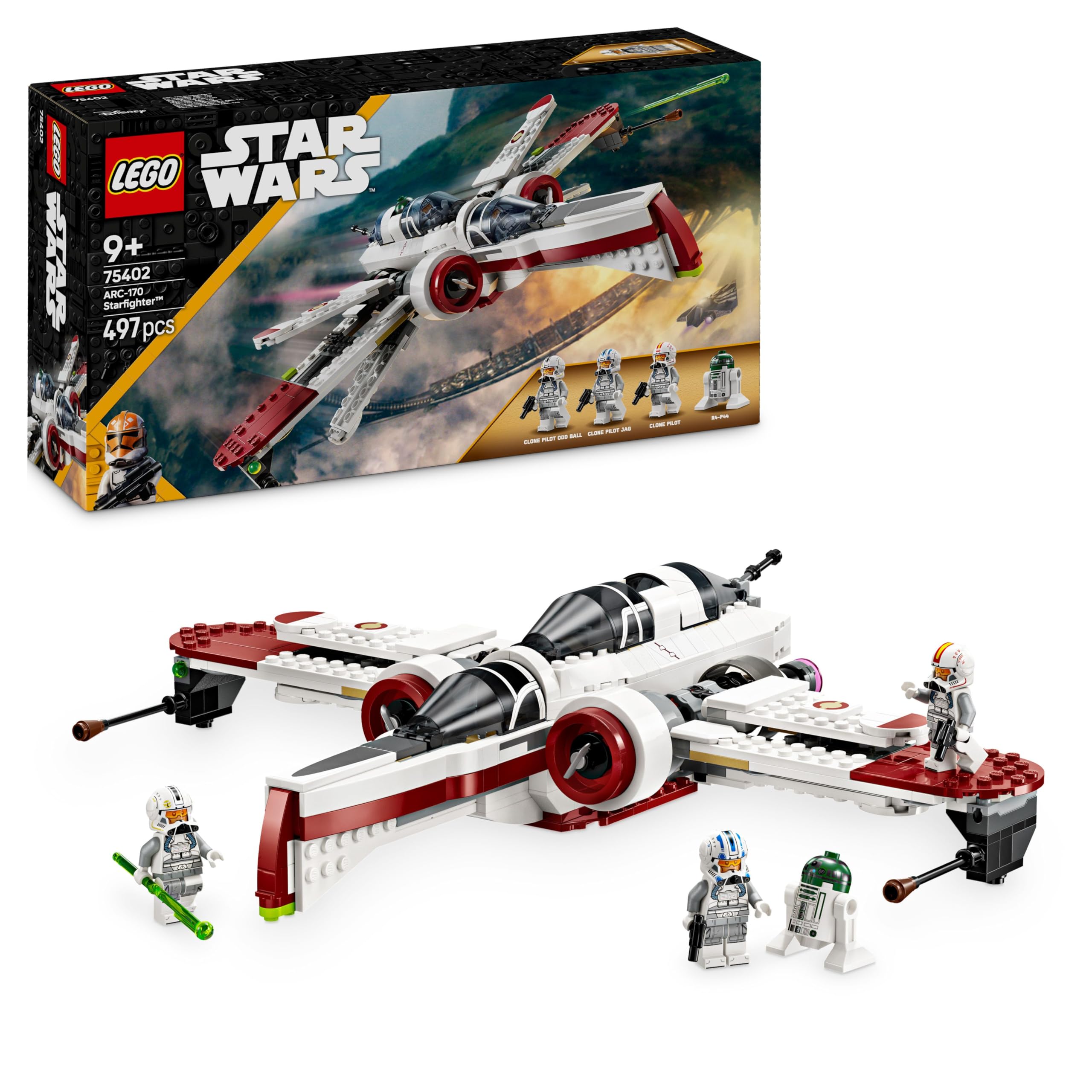 LEGO Star Wars ARC-170 Starfighter Building Toy with 3 Clone Pilot Minifigures - 497-Piece Playset for Ages 9+