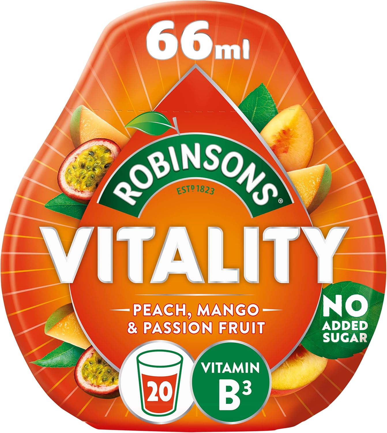 Robinsons Vitality Pfirsich, Mango &amp; Passionsfrucht mit Vitamin B3 Echtes Fruchtsaftkonzentrat