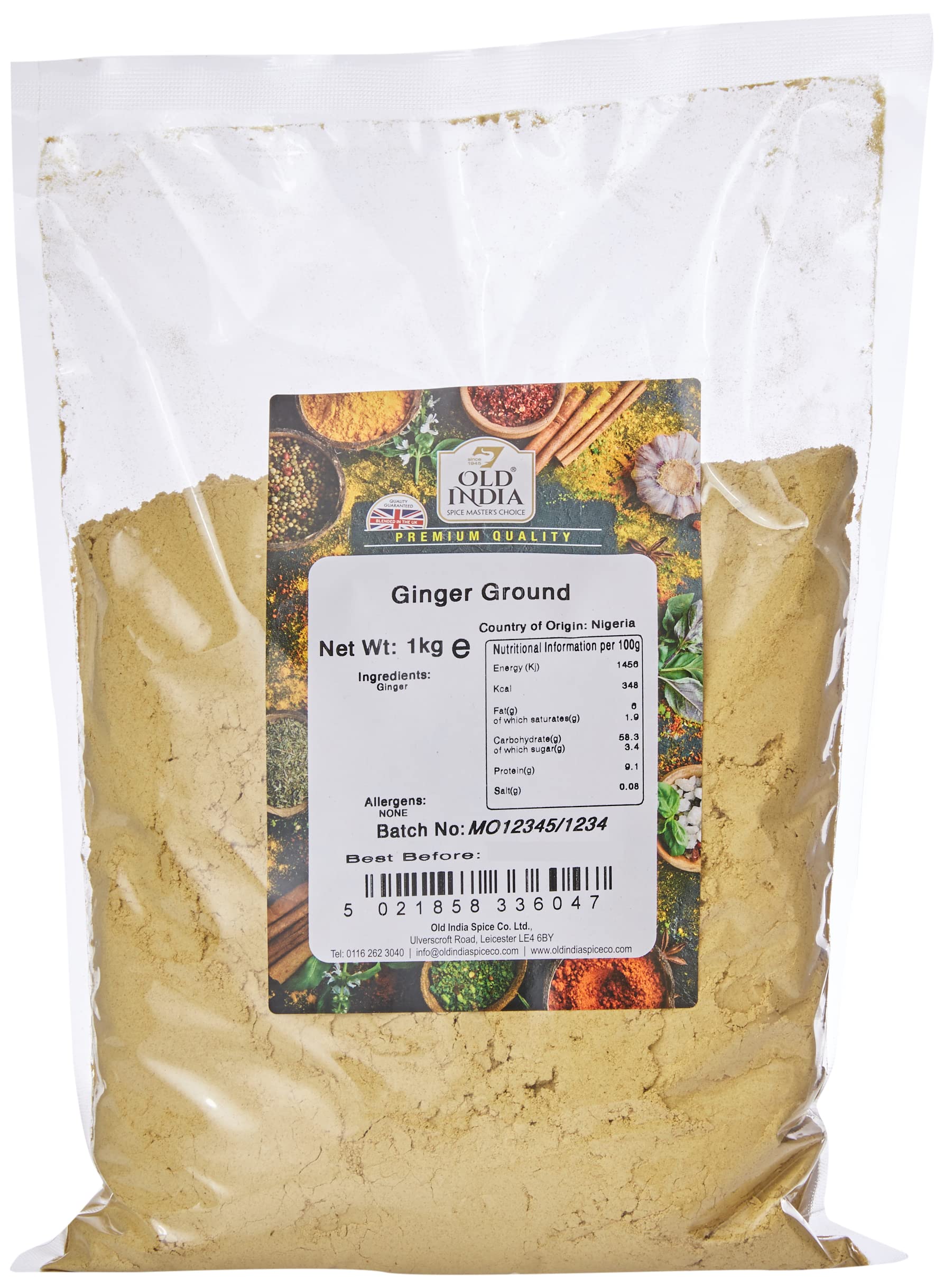 Old India Ground Ginger (1kg) - 100% Natural, GMO-Free Spice for Curries, Soups & Stews