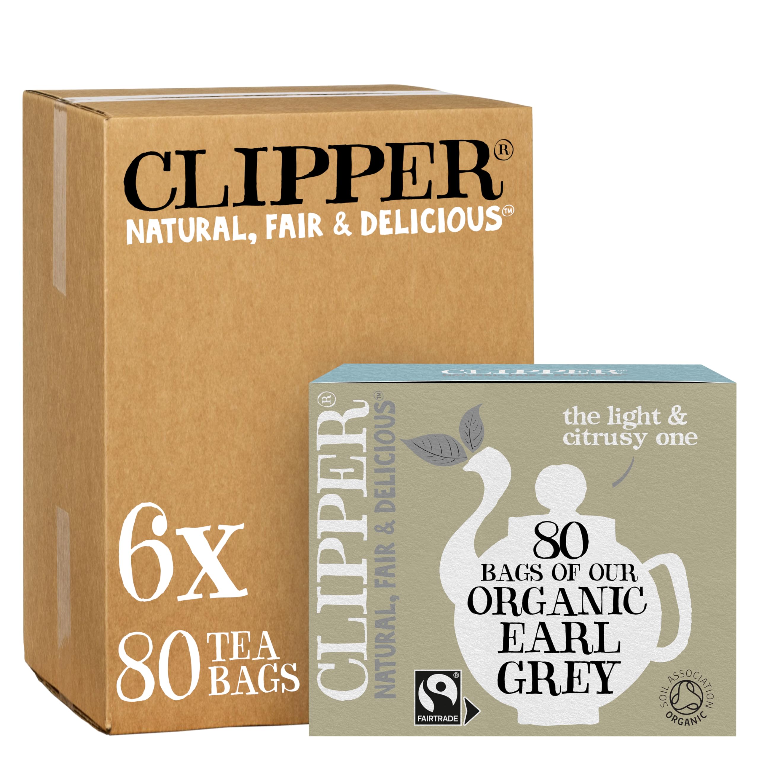 Clipper Organic Fairtrade Everyday Earl Grey 80 Teabags 200g (Pack of 6) - 480 Teabags Total 10