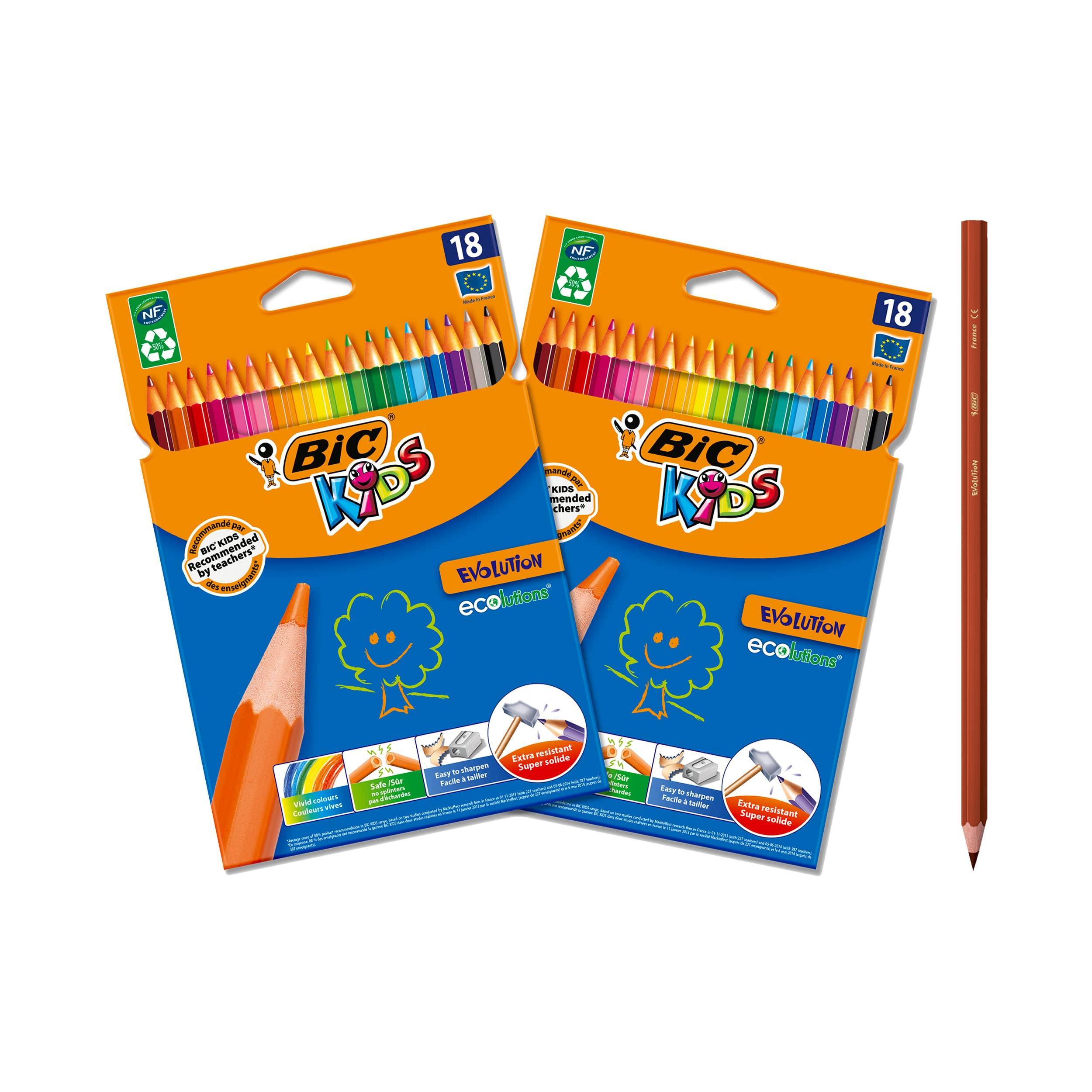 BIC Kids Evolution Ecolutions Coloured Pencils - 18-Pack, Eco-Friendly, Ages 5+