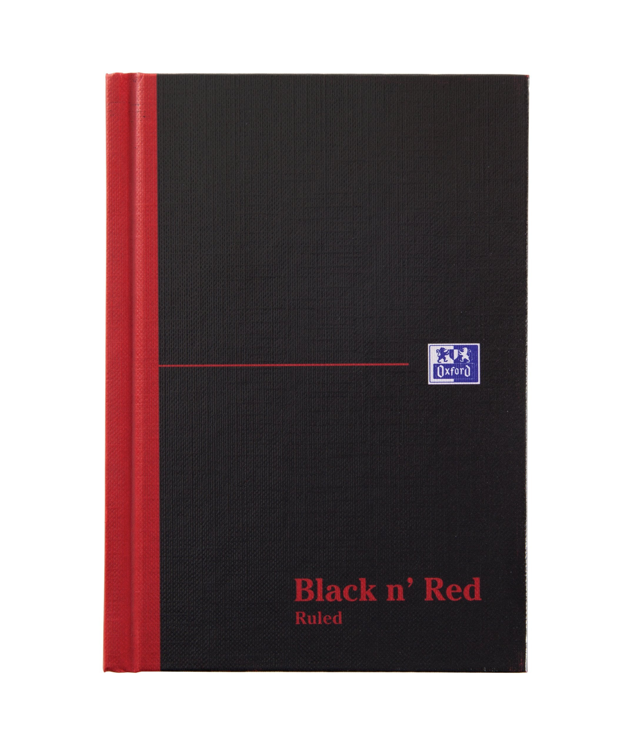 Black n' Red A6 Casebound Hardback Notebook - Ruled, 192 Pages, Black Cover with Red Spine 1