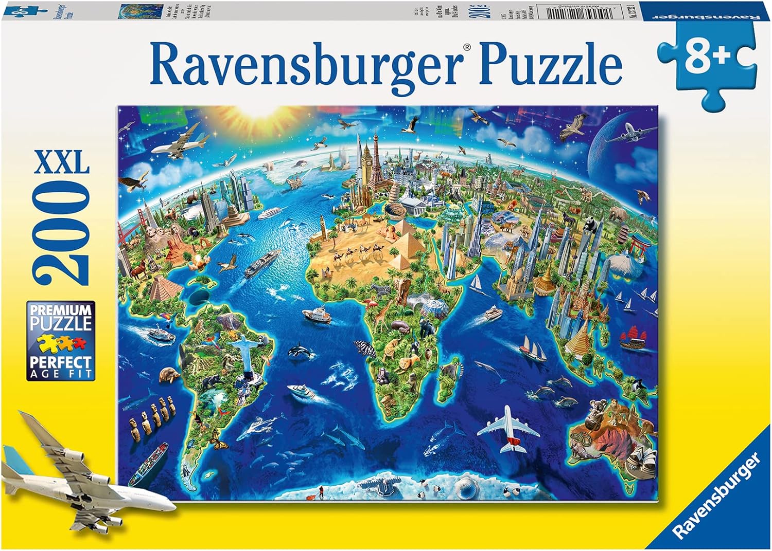 Ravensburger World Landmarks Map 200 Piece Jigsaw Puzzle - XXL Large Pieces for Kids 8 Years Up