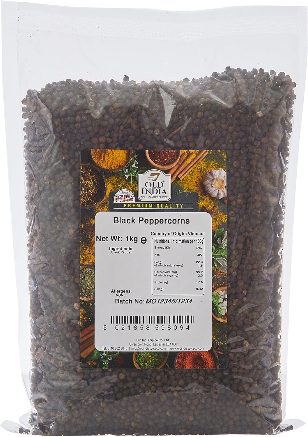 Old India Black Peppercorns 1kg - Premium Whole Black Pepper for Cooking