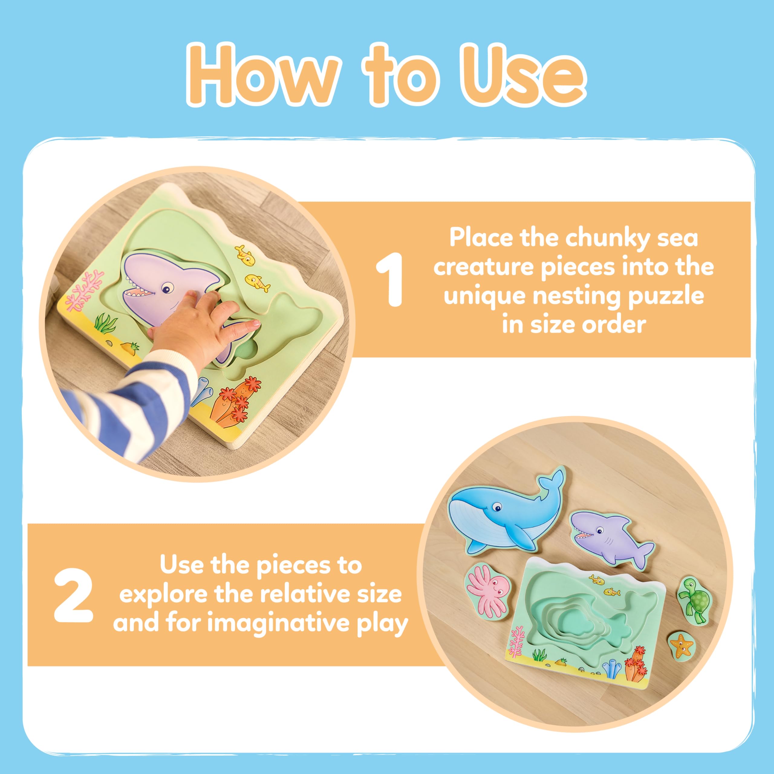 Orchard Toys Under The Sea Wooden Nesting Puzzle - Ages 1+ | 5 Sea Creatures | Educational Toy 3