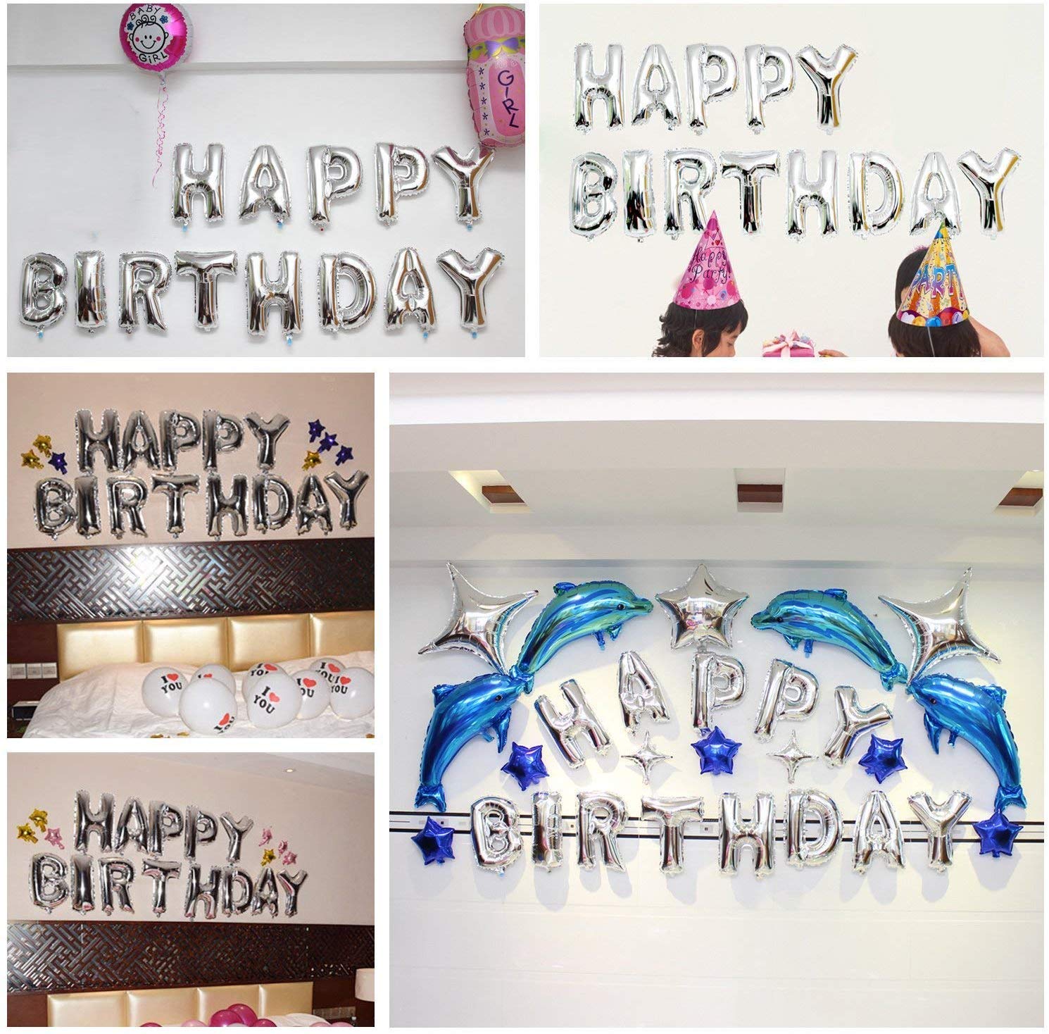 TONIFUL Silver Happy Birthday Balloons Banner, 16 Inch Foil Letter Balloons Party Decoration (15 Pcs) 11