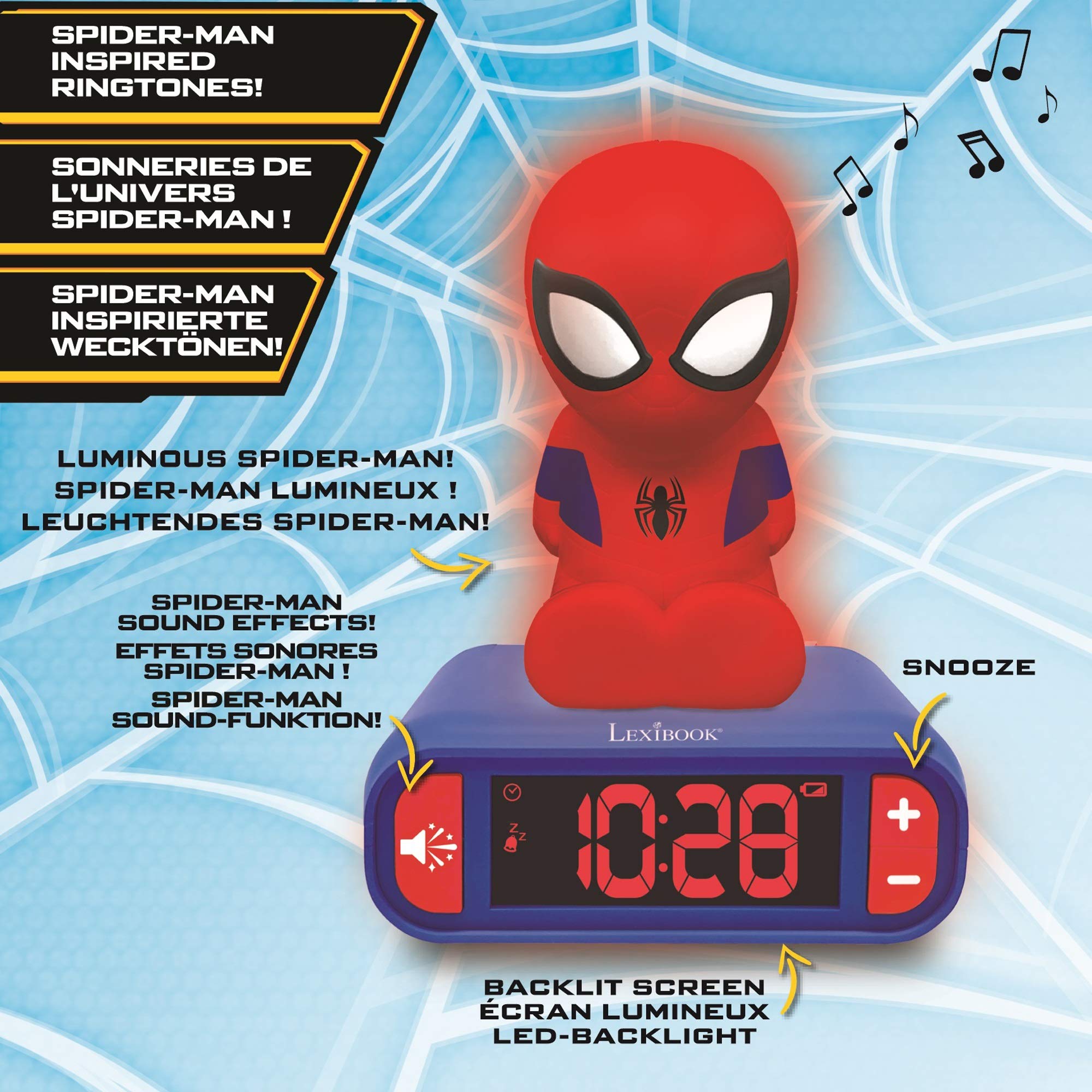 LEXIBOOK Spider-Man Digital Alarm Clock with Light-Up Feature and Sound Effects - Blue 6