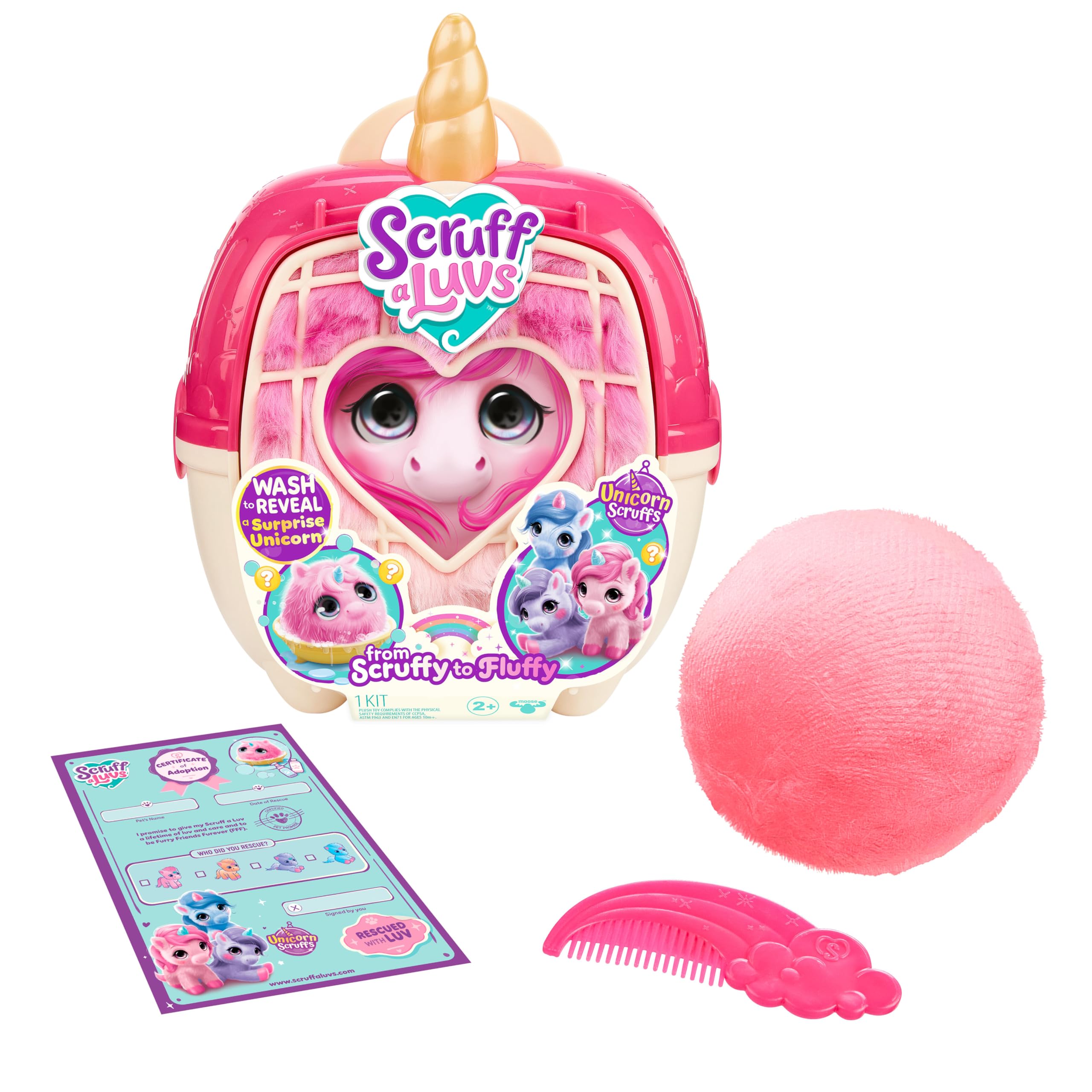 SCRUFFALUVS Unicorn Scruffs - Pink Plush Toy, 19cm | Wash to Reveal | Ages 2+