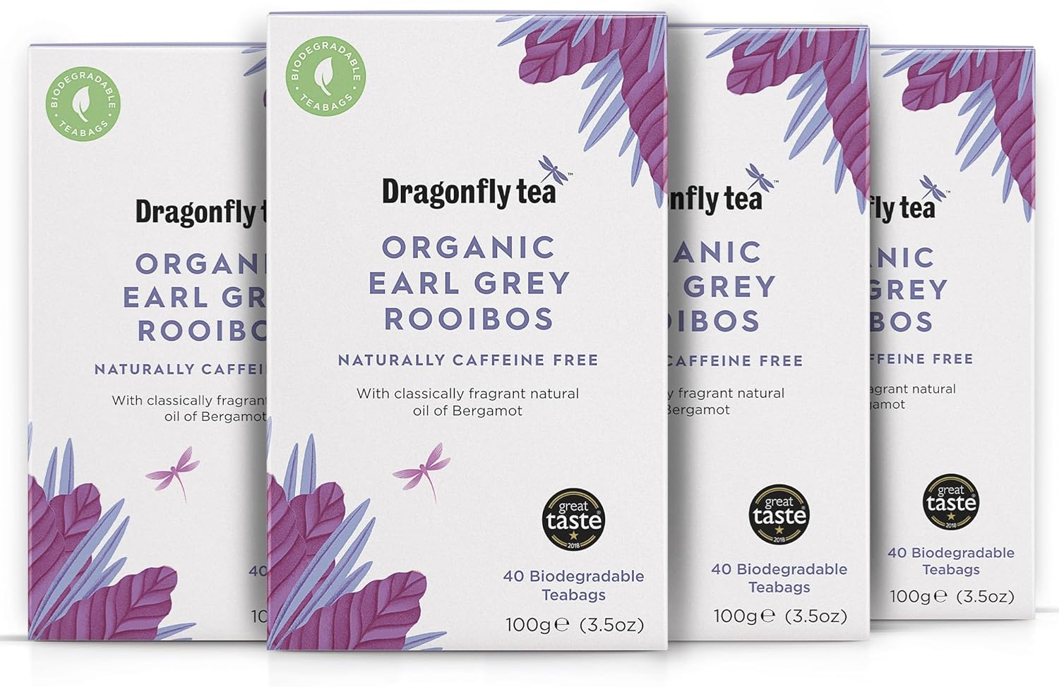 Dragonfly Earl Grey Rooibos Tea | Organic Caffeine-Free Tea | Pack of 160 Bags (4 x 40)