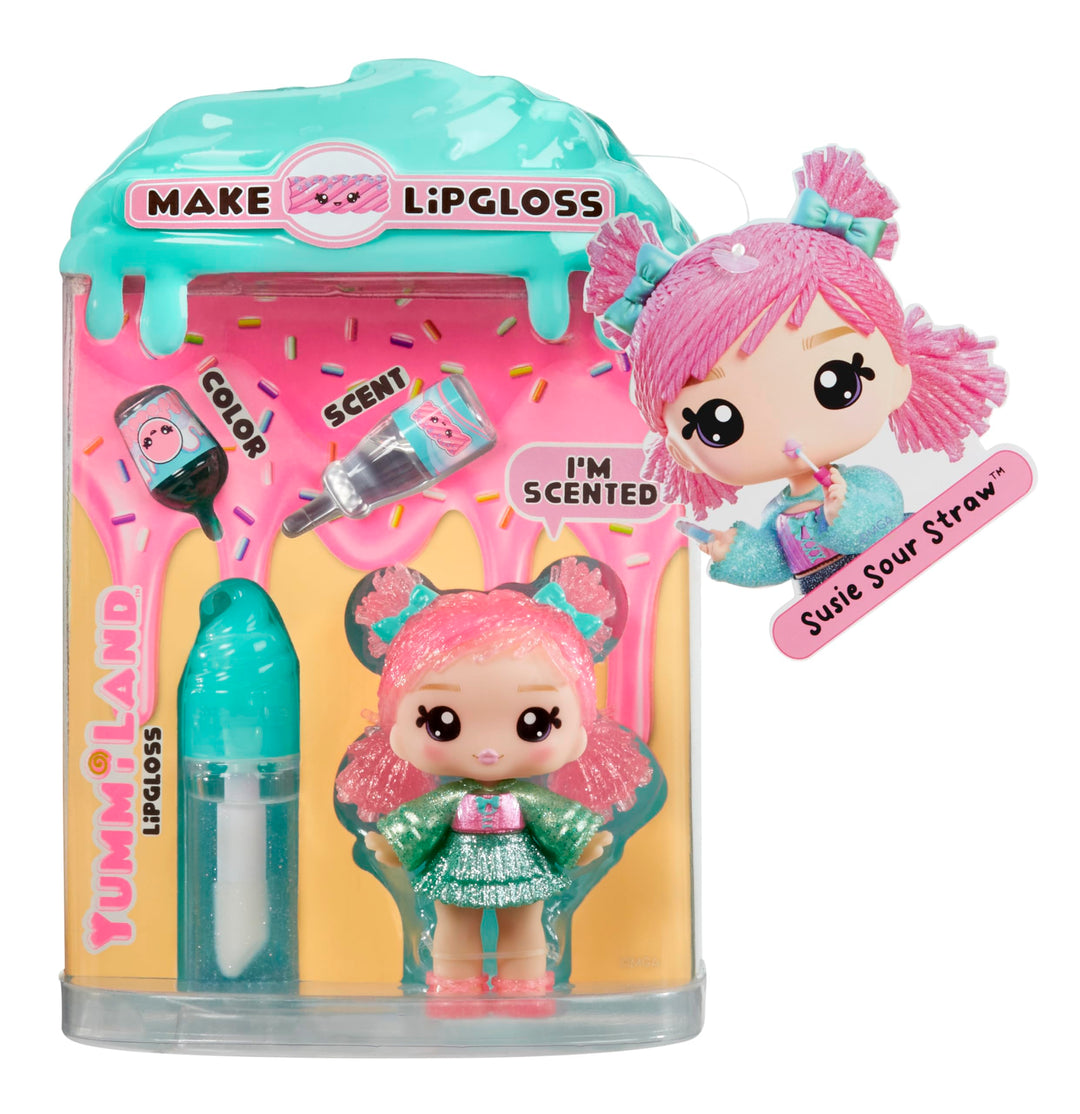 Yummiland Lip Gloss Doll - Susie Sour Straw with DIY Lip Gloss Kit - Ages 3+