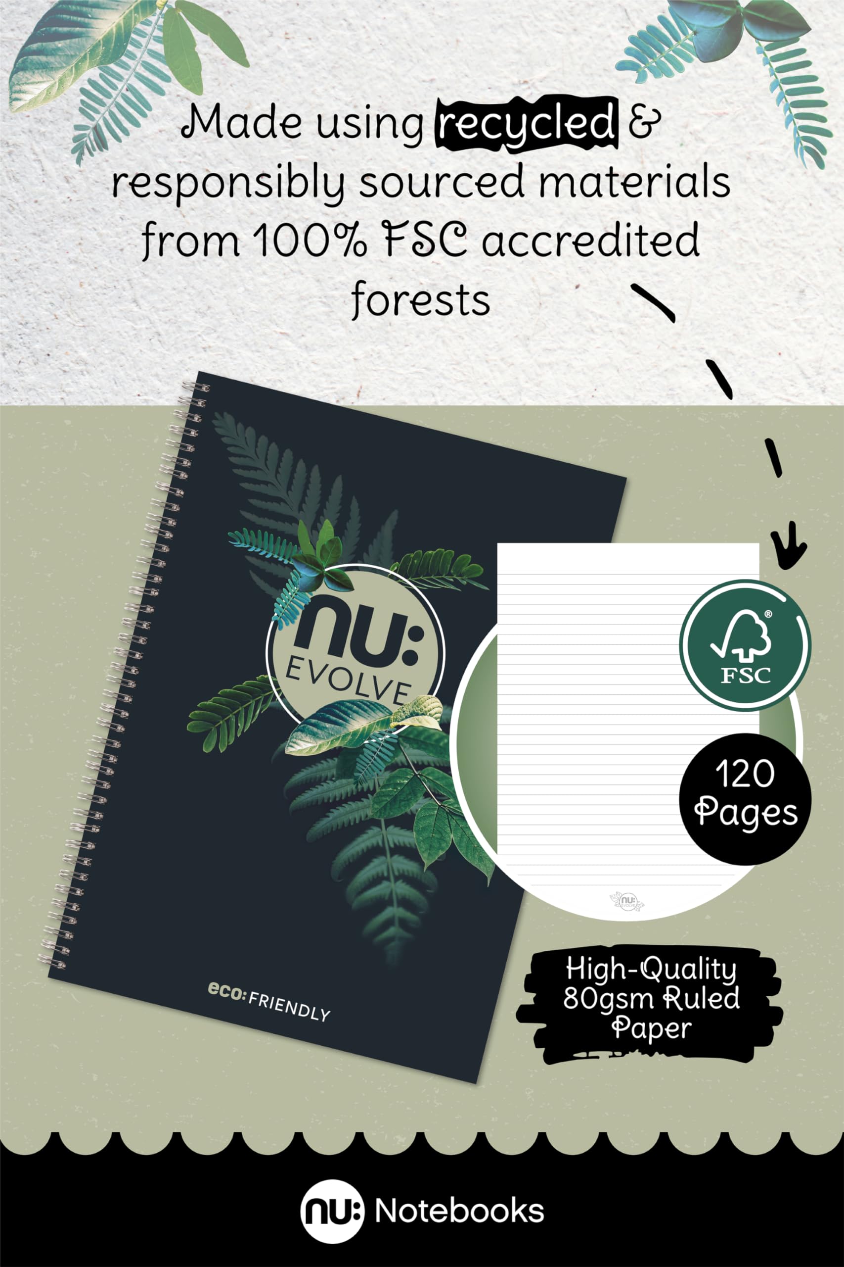 nu: Evolve Recycled A4 Wirebound Notebook - 3 Pack | Ruled | 80gsm Paper | Soft Cover 2