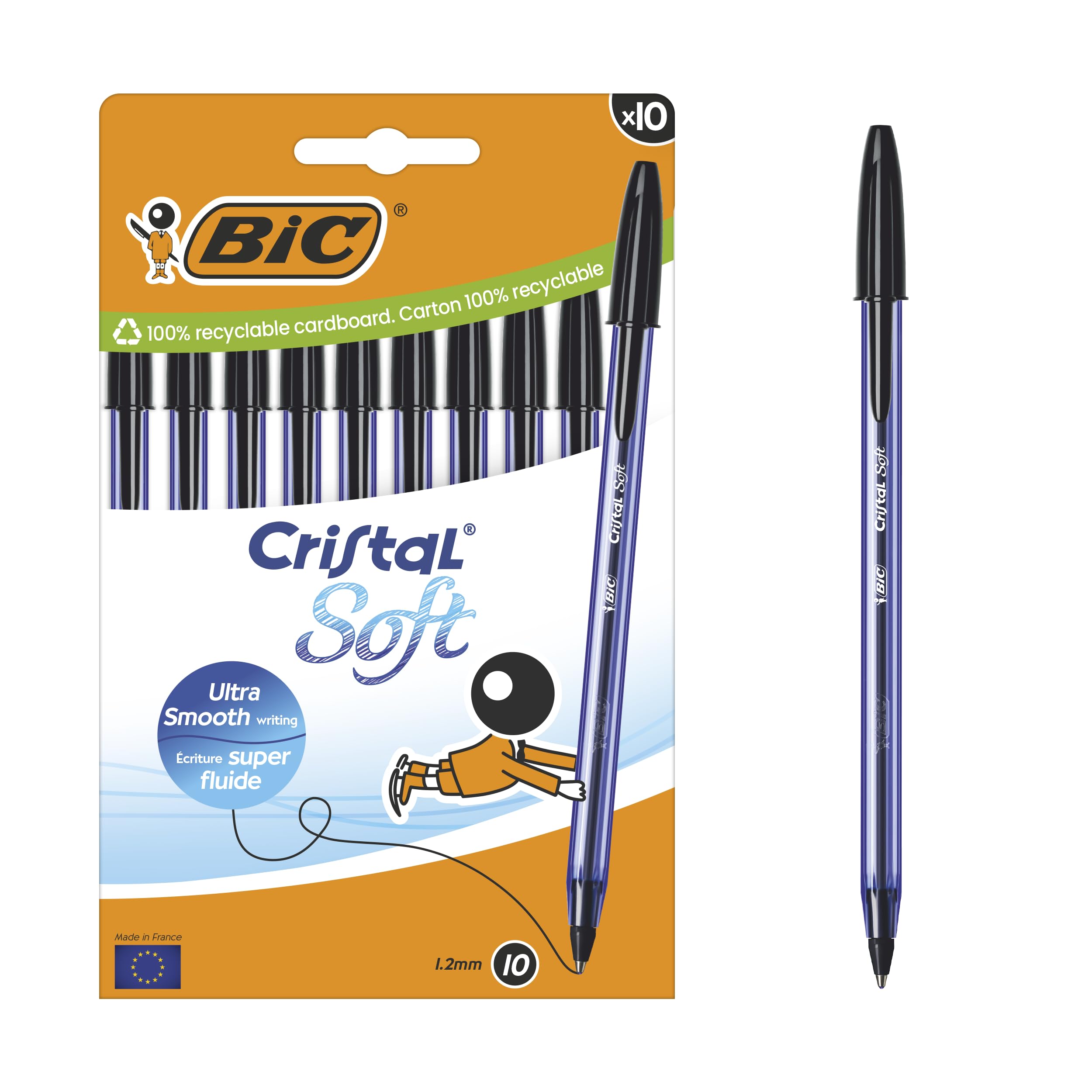 BIC Cristal Soft Ballpoint Pens - Smooth Softline Ink | Medium 1.2mm Tip | Smudge Free | Pack of 10 1