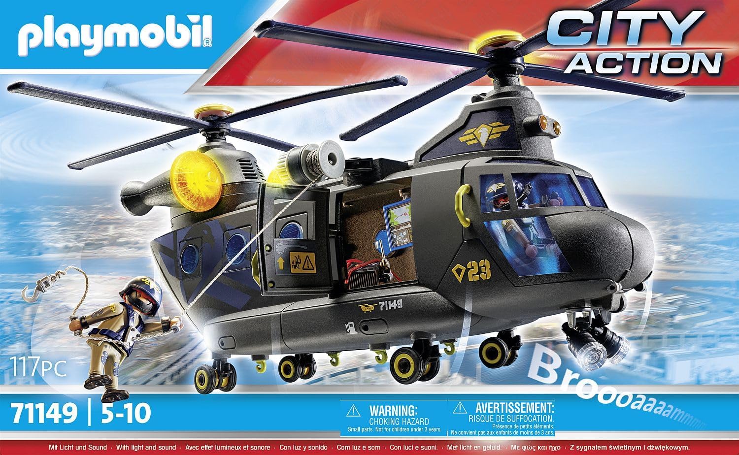 Playmobil 71149 Tactical Police Twin-Prop Helicopter - Light & Sound Vehicle Playset for Ages 5+ 7