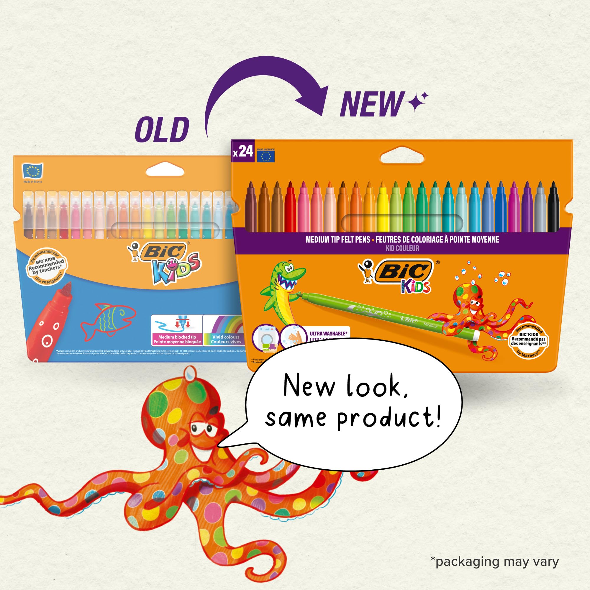 BIC Kids Kid Couleur Felt Tip Pens - Assorted Colors Medium Point Washable Markers for Kids, Pack of 12 26