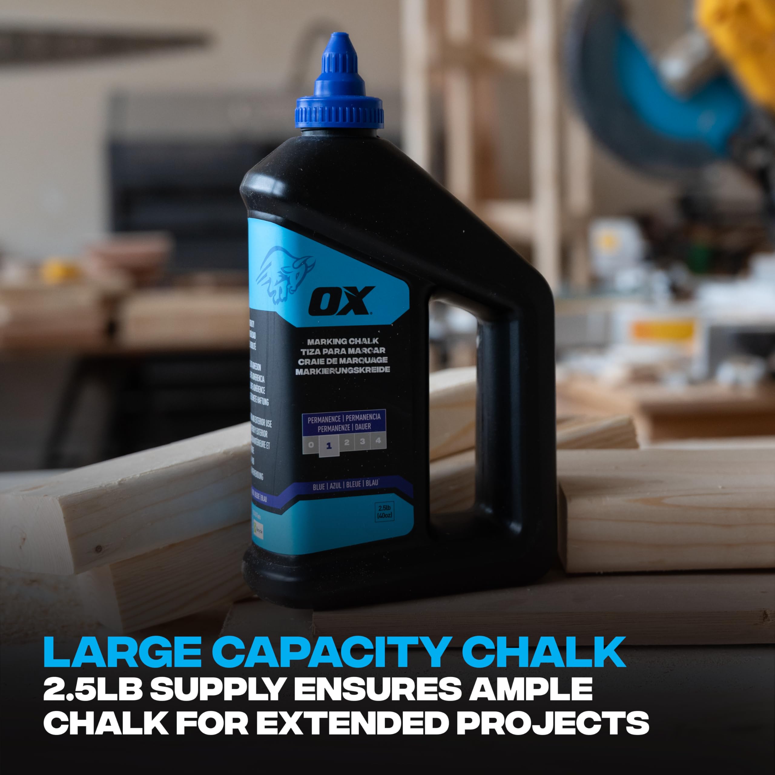 OX Tools Standard Blue Marking Chalk - 1.1kg/40oz Capacity | 1-Day Weatherability | Versatile Use 4