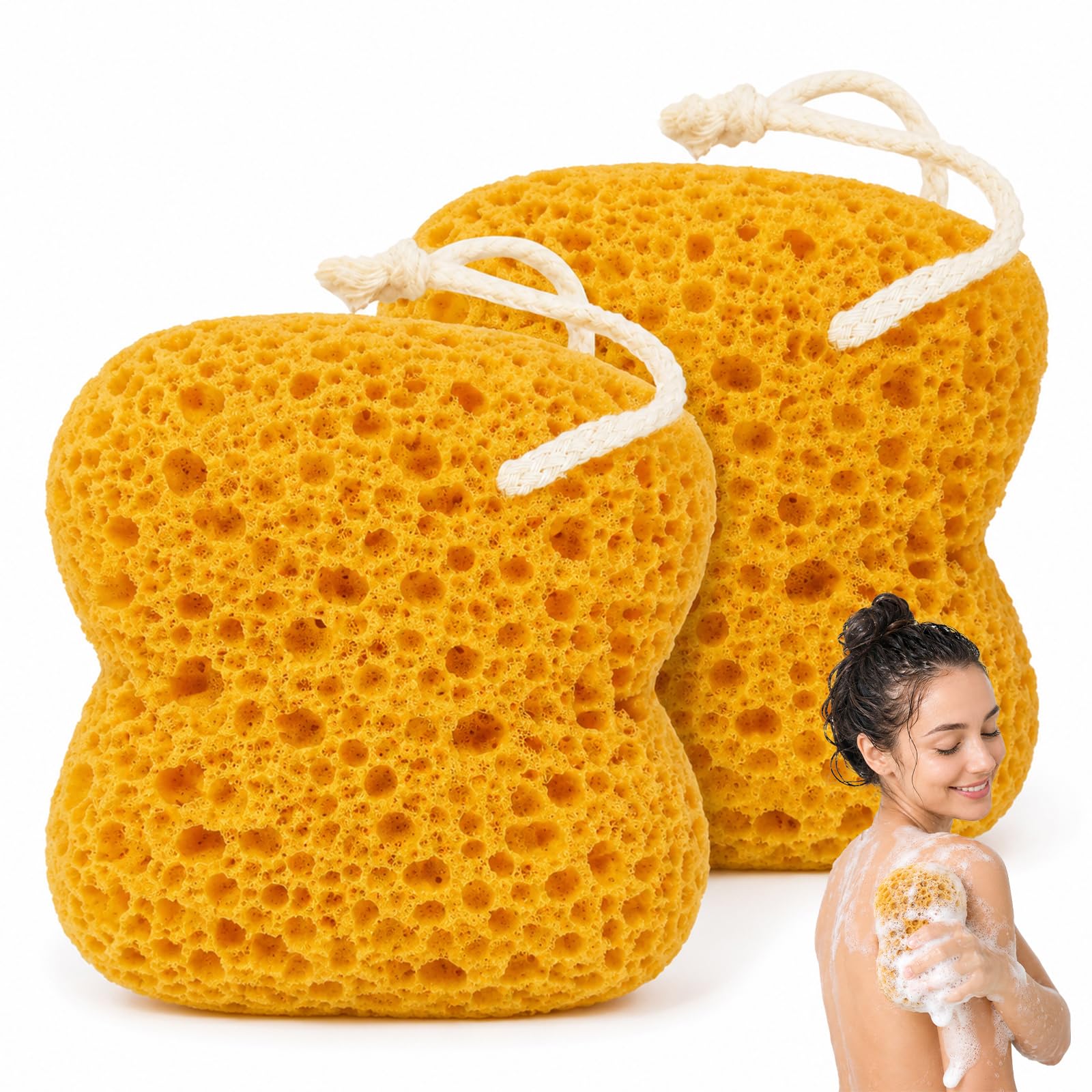Admygo Bath Sponge - 2 Pack Yellow Exfoliating Body Sponge for Rich Foam & Gentle Cleansing 1