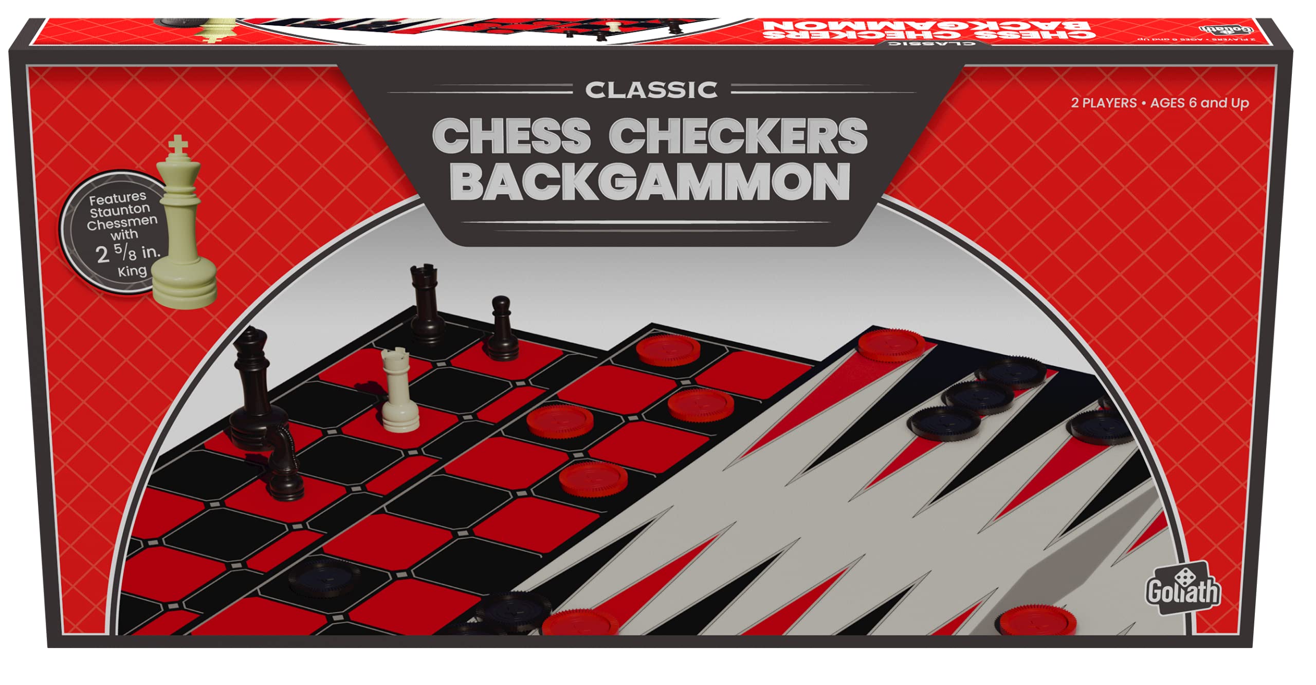 Goliath Classic Edition Triple Pack: Chess, Checkers & Backgammon Set | 2 Players | Plastic