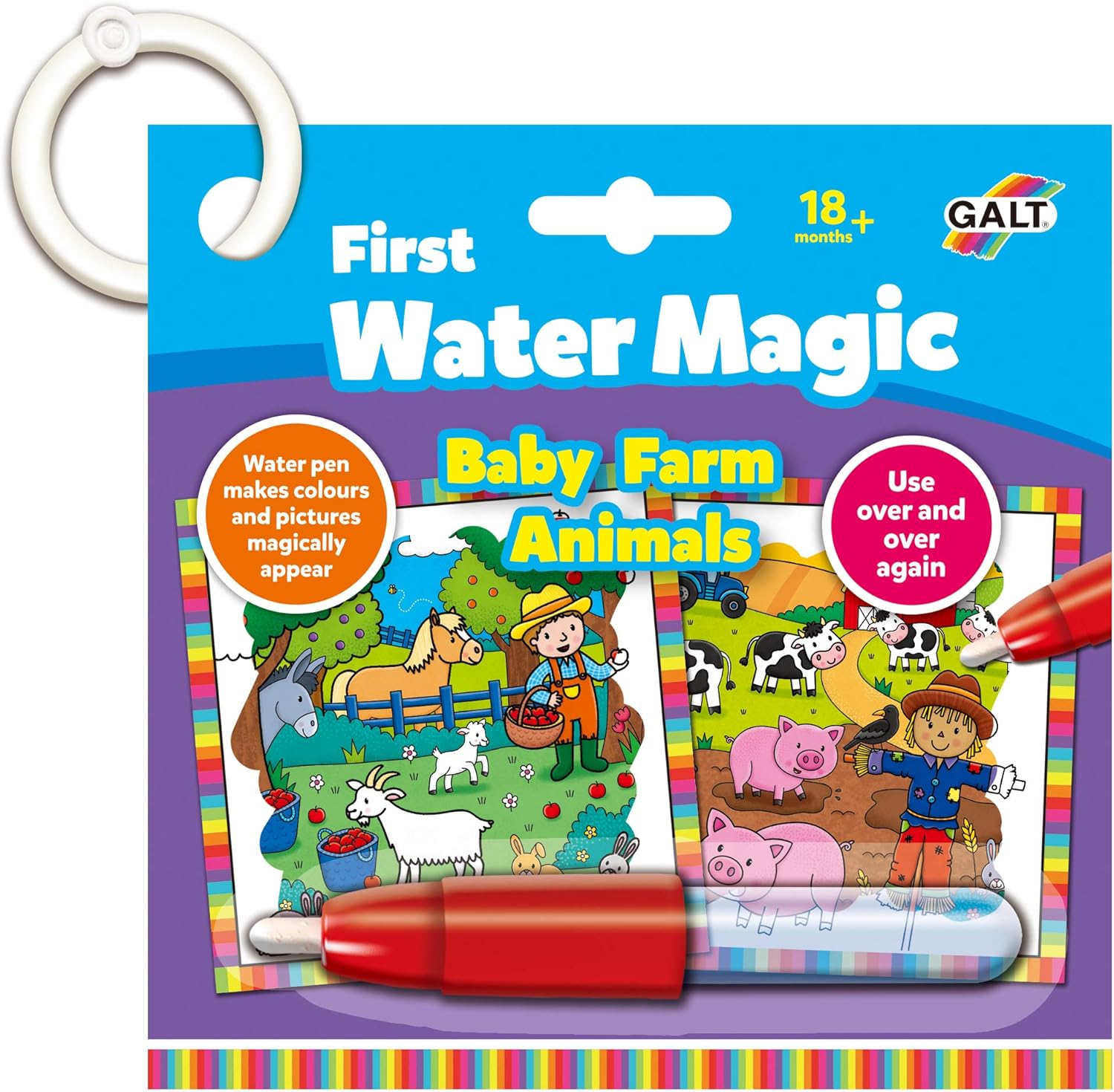 Galt Toys First Water Magic - Baby Farm Animals Reusable Water Colouring Book for Toddlers 18M+