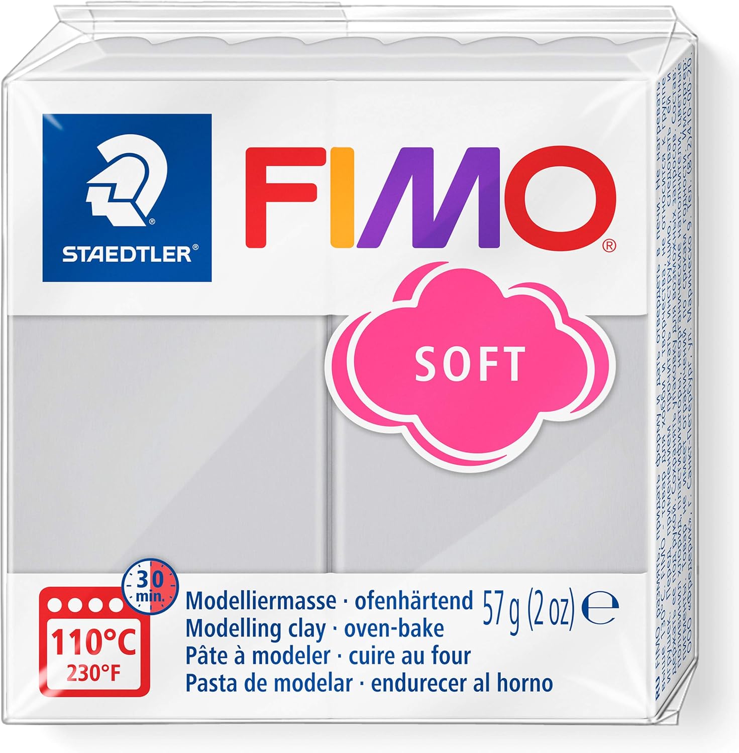 STAEDTLER Fimo Soft 8020-80 Oven Hardening Modelling Clay 56g - Dolphin Grey