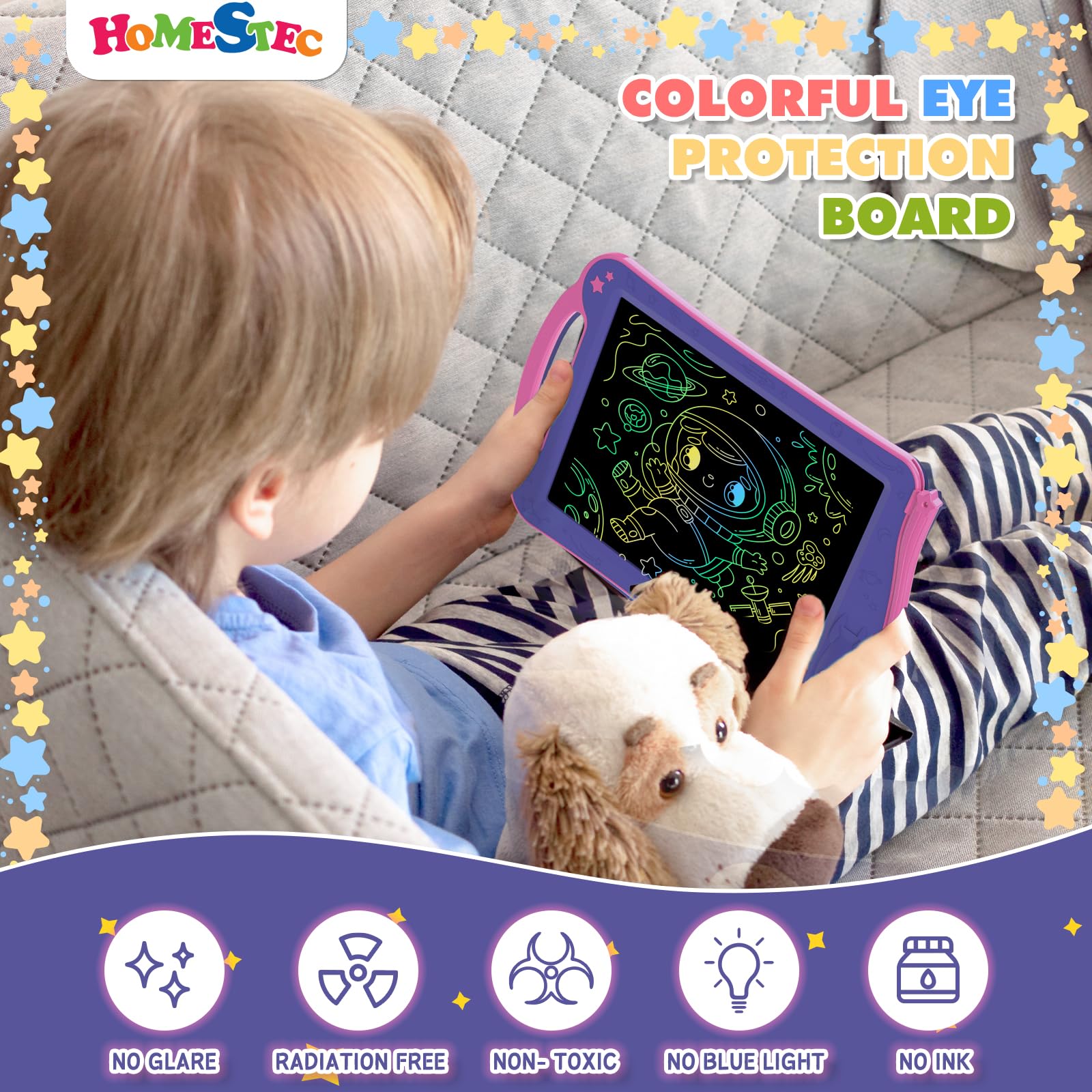 HOMESTEC AstroDraw Space Theme LCD Drawing Tablet for Kids 8