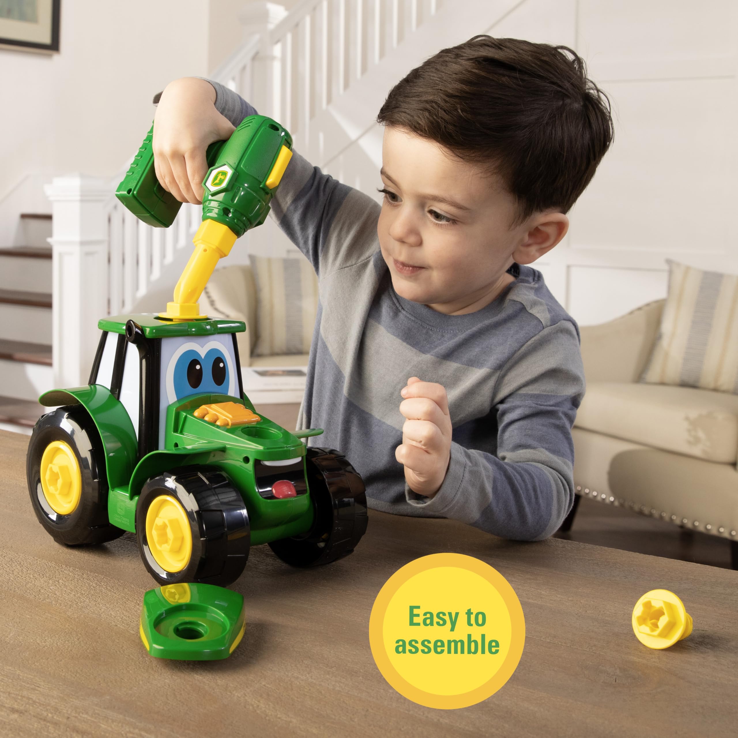 BUILD-A-BUDDY John Deere Build A Johnny Tractor - 16 Piece Building Toy | Motorised Drill | Ages 18 Months+ 4