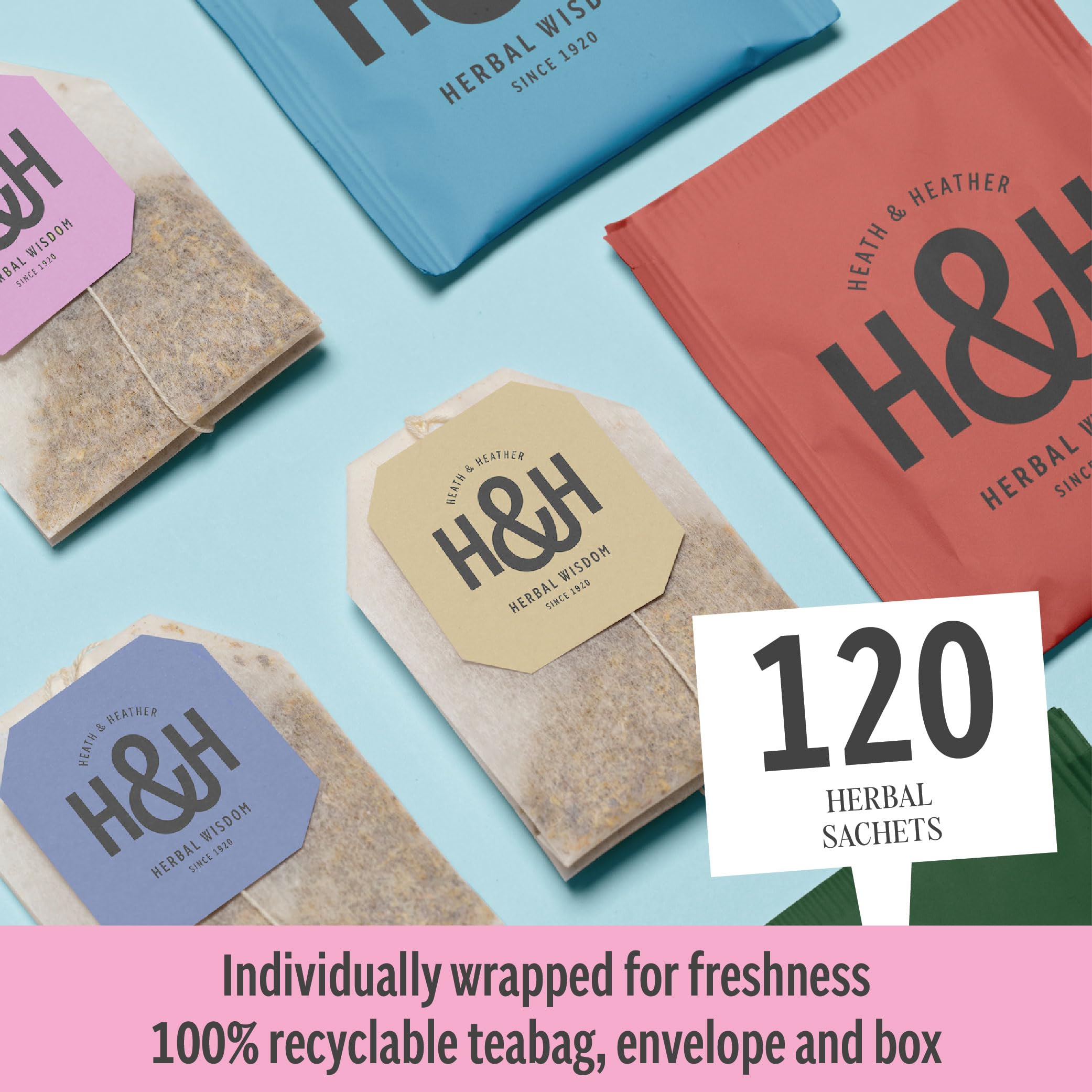 Heath & Heather Organic Raspberry Leaf Teabags (6 Packs of 20, 120 Total) Individually Wrapped Caffeine-Free Herbal Tea 6