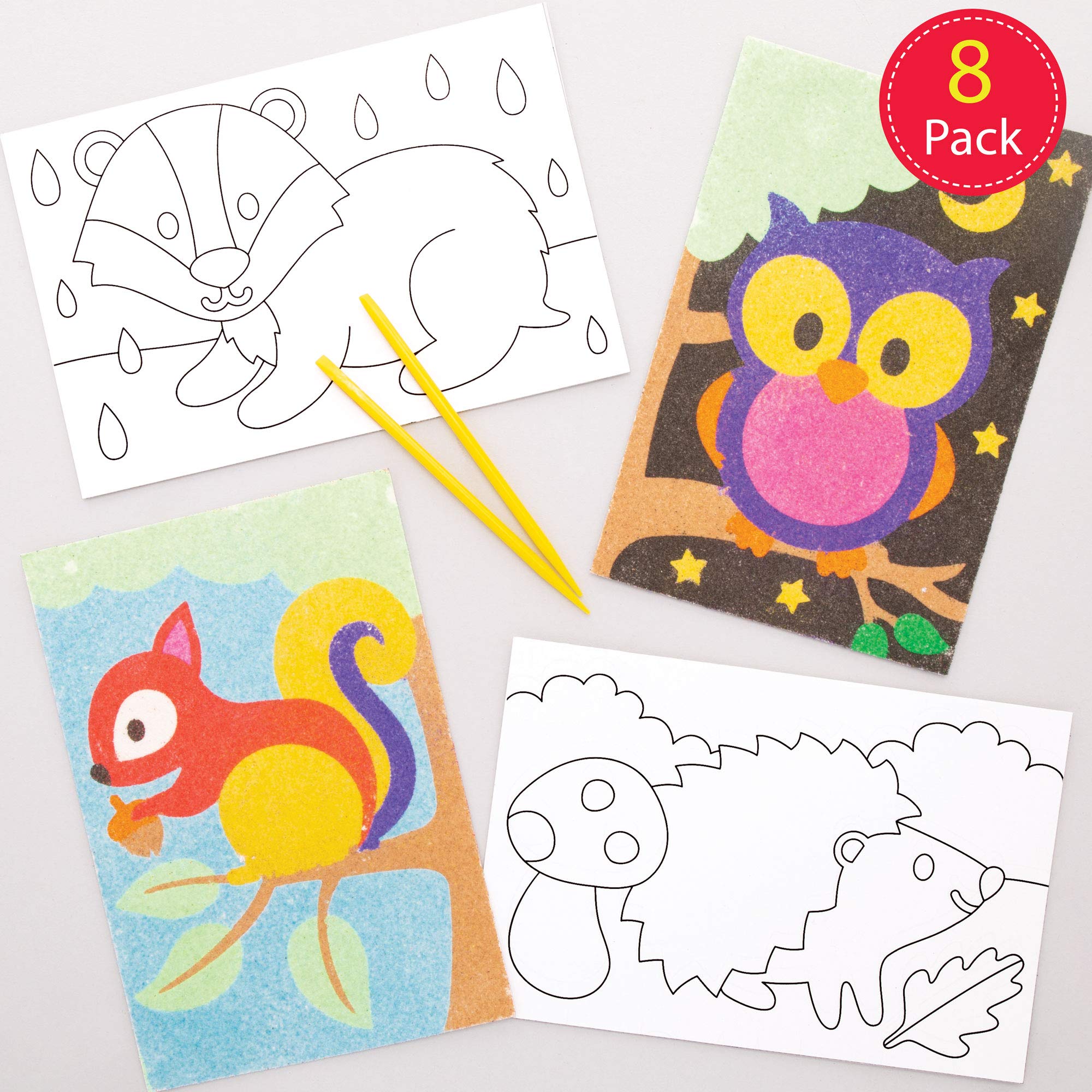 Baker Ross Woodland Animal Sand Art Pictures - Pack of 8 Assorted Designs