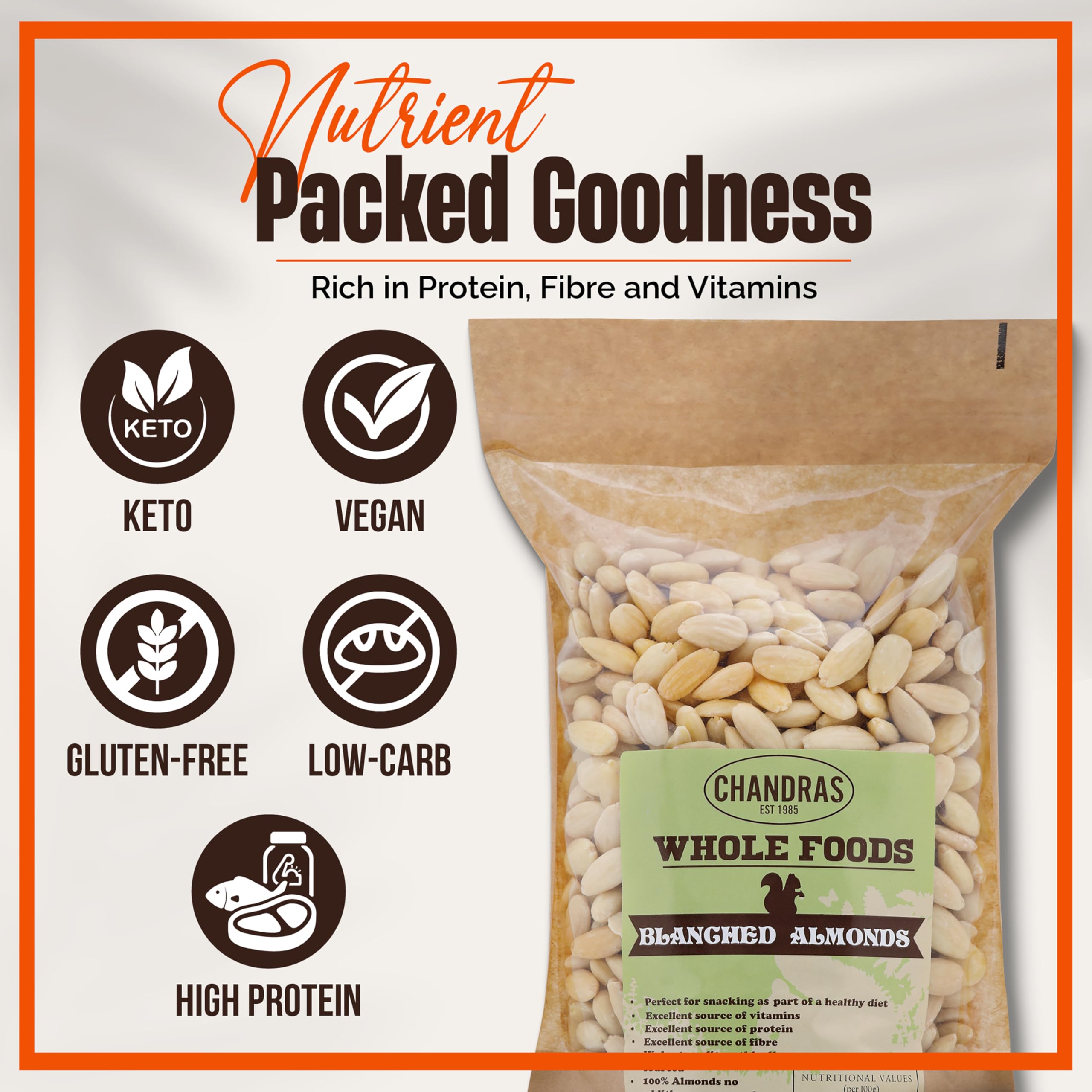 Chandra Whole Foods – Blanchierte Mandeln 1 kg – Ungesalzene Rohmandeln aus Spanien 3