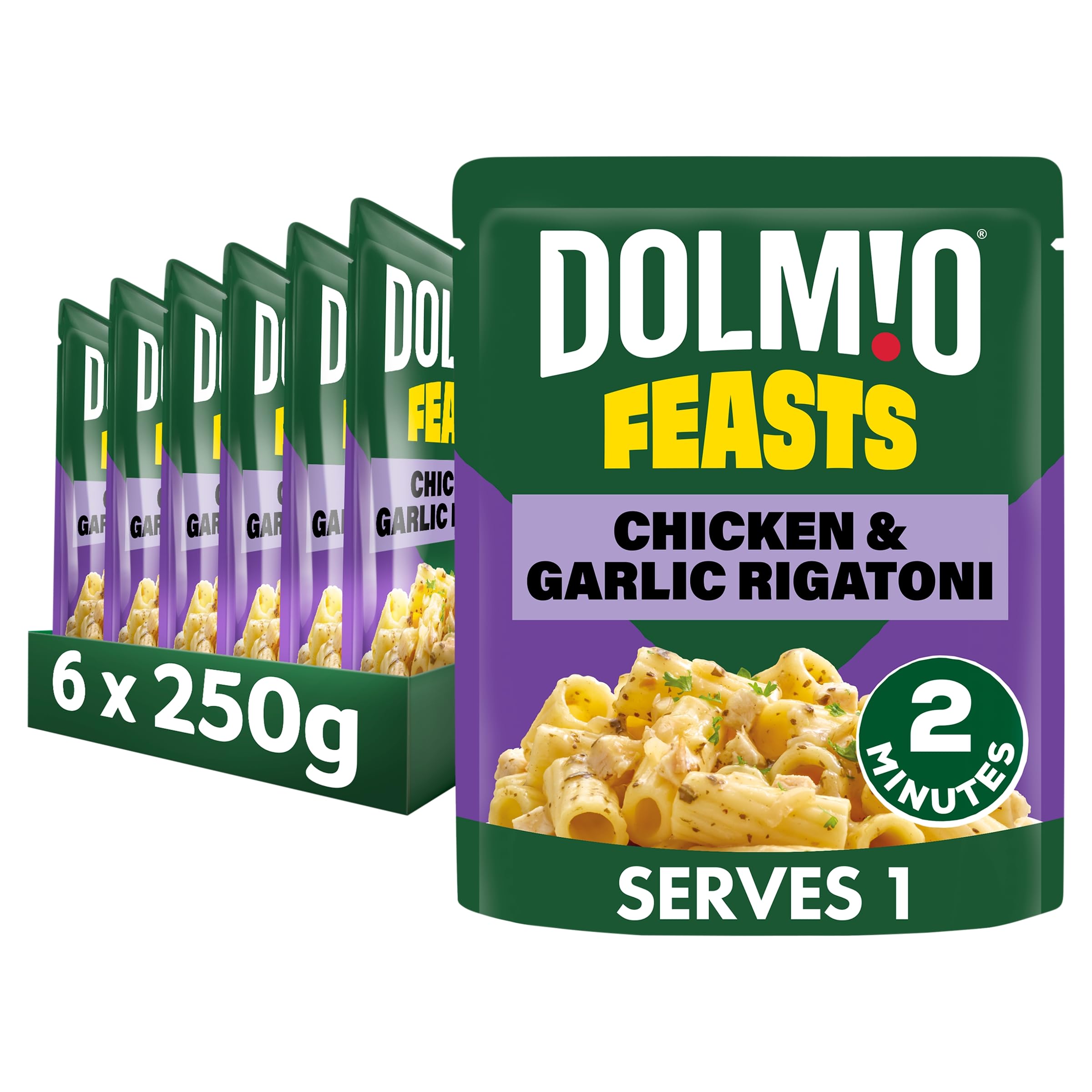 Dolmio Feasts Chicken & Garlic Rigatoni Pasta Ready Meal - 6x 250g Microwave Pouches