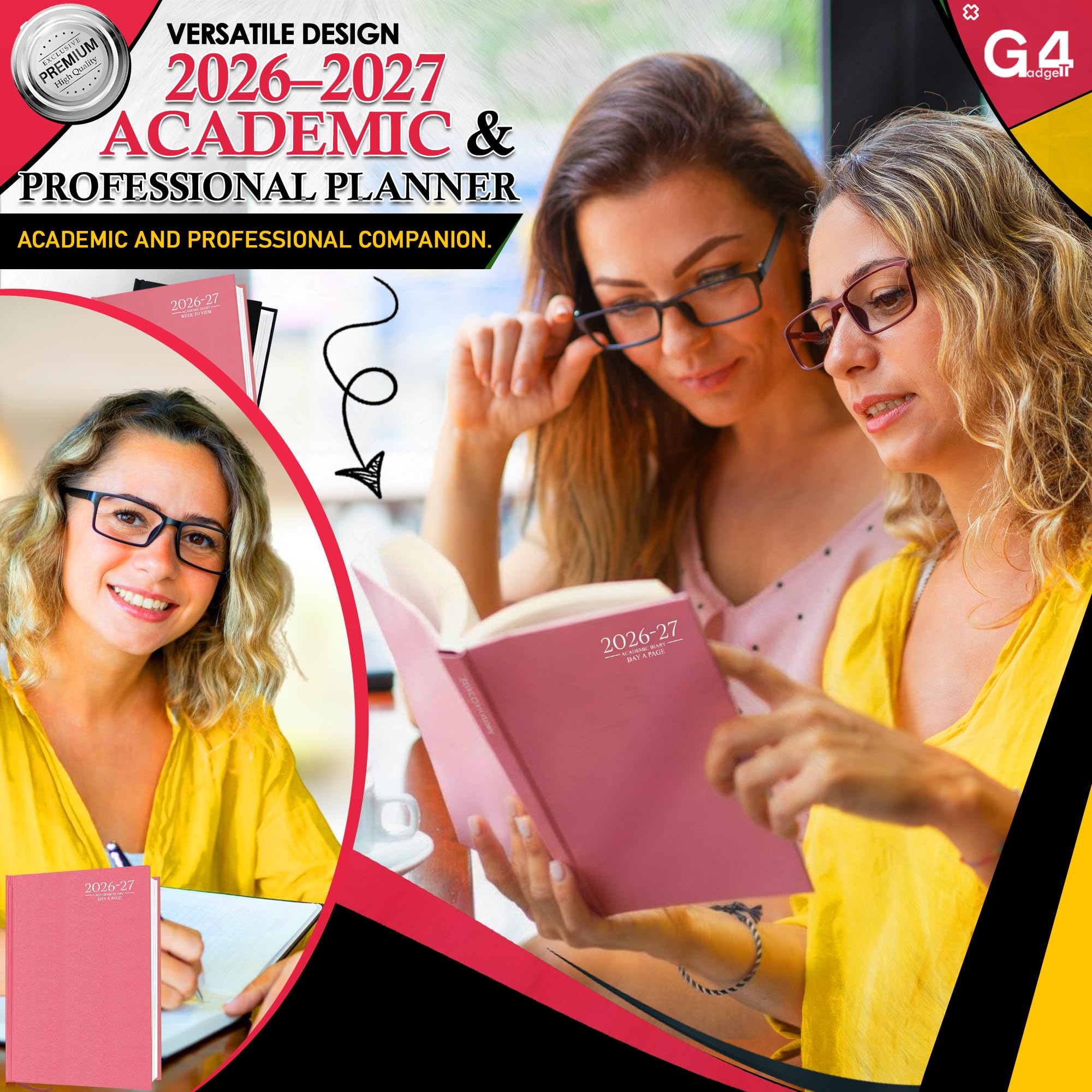 G4GADGET 2026-2027 Academic Diary | A5 Day A Page | Pink Hardback 4