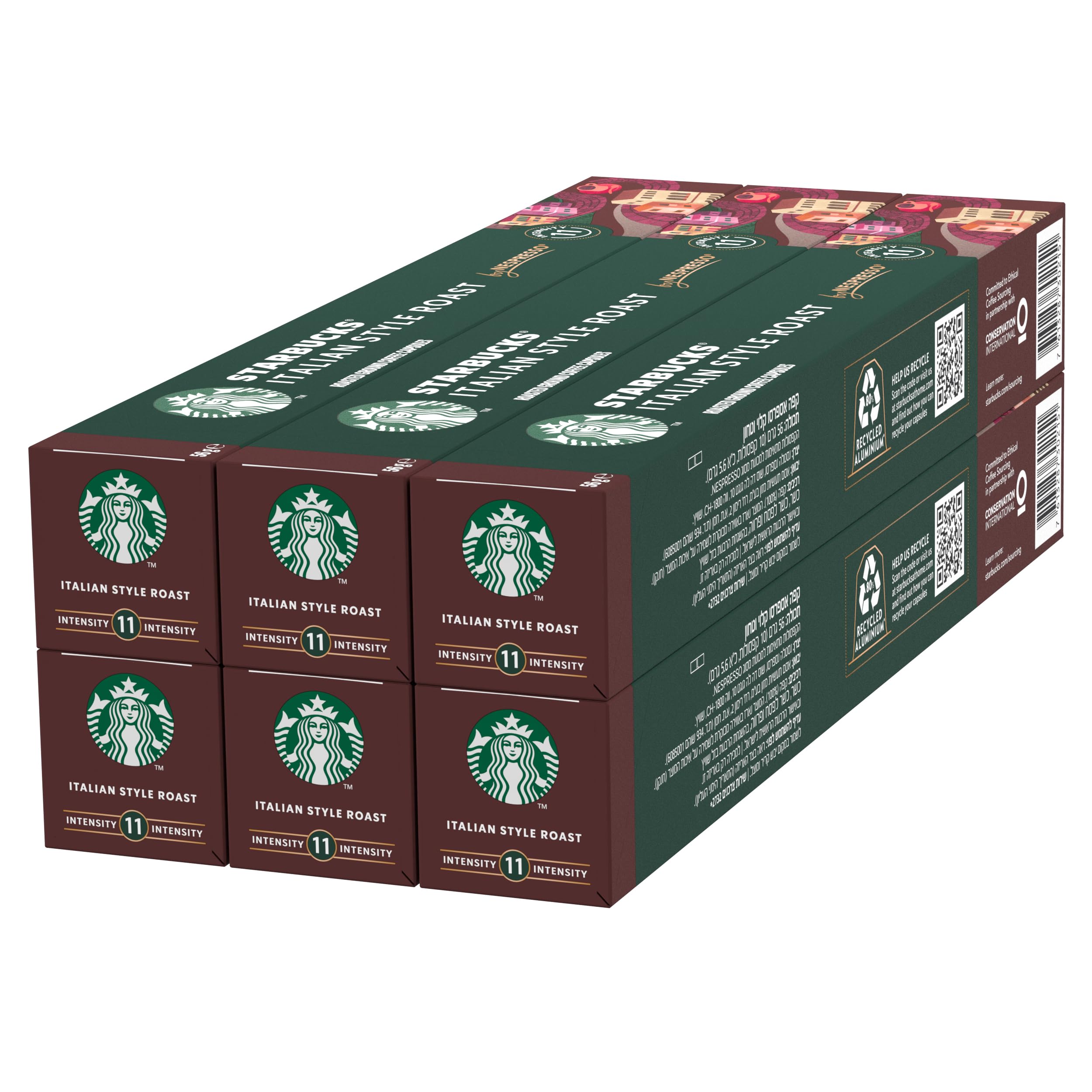 STARBUCKS Italian Style Roast Coffee Capsules for Nespresso, Dark Roast, 6 x 10 Count (60 Capsules Total)