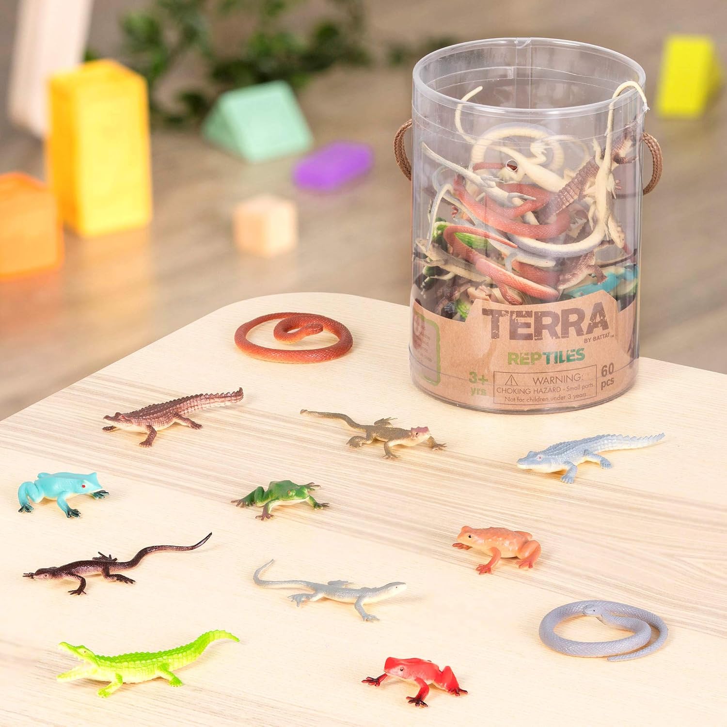 Terra by Battat Reptiles in Tube – 60-Piece Miniature Reptile Animal Toy Set for Kids 3+ 5