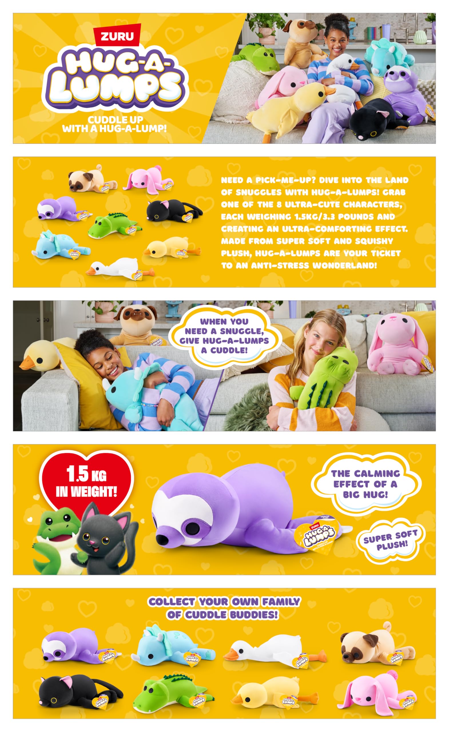 Hug-A-Lumps by ZURU - Weighted Cuddly Plush Toy, 1.5kg Dino (Delilah) 7