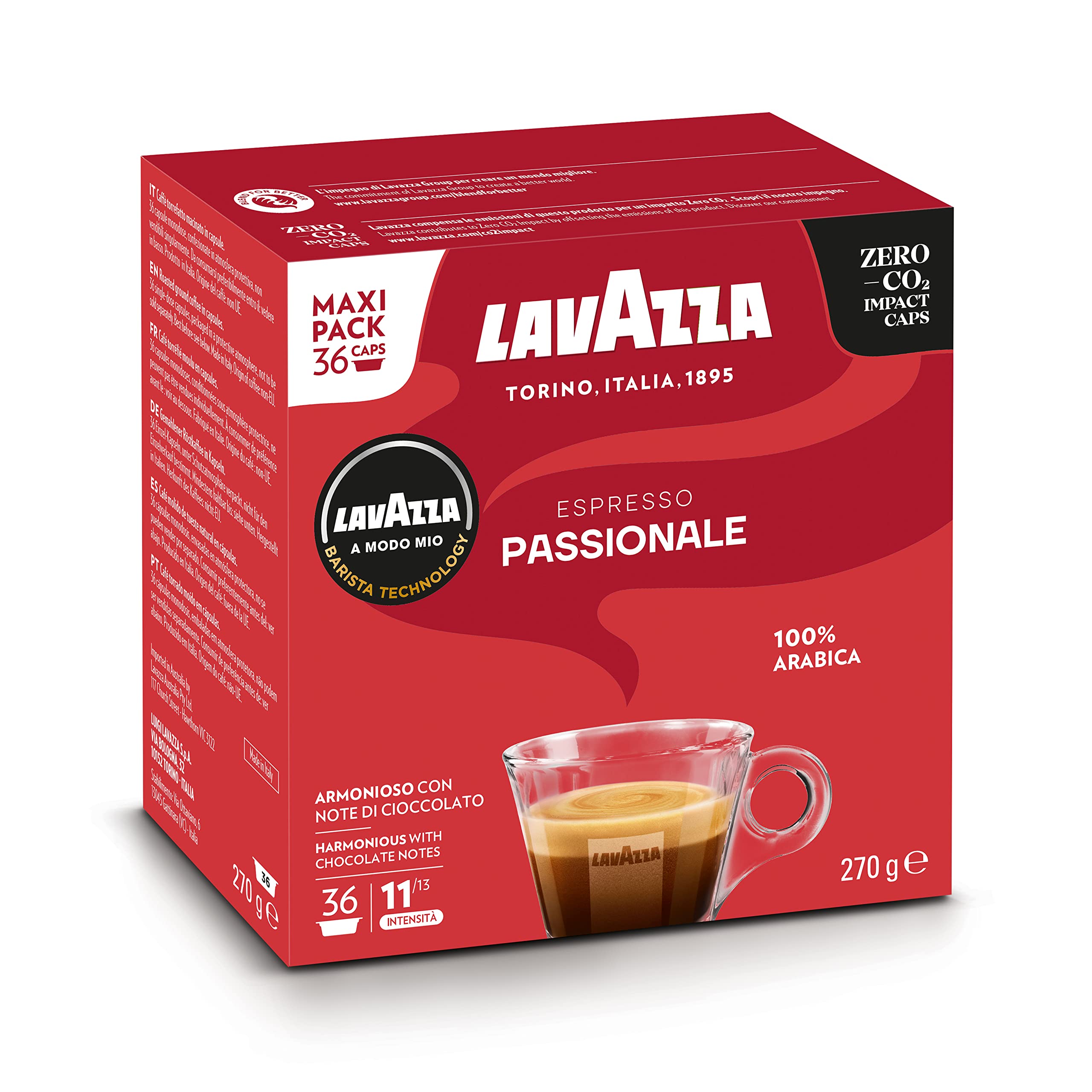 Lavazza A Modo Mio Espresso Passionale Coffee Pods, 100% Arabica, 36 Capsules