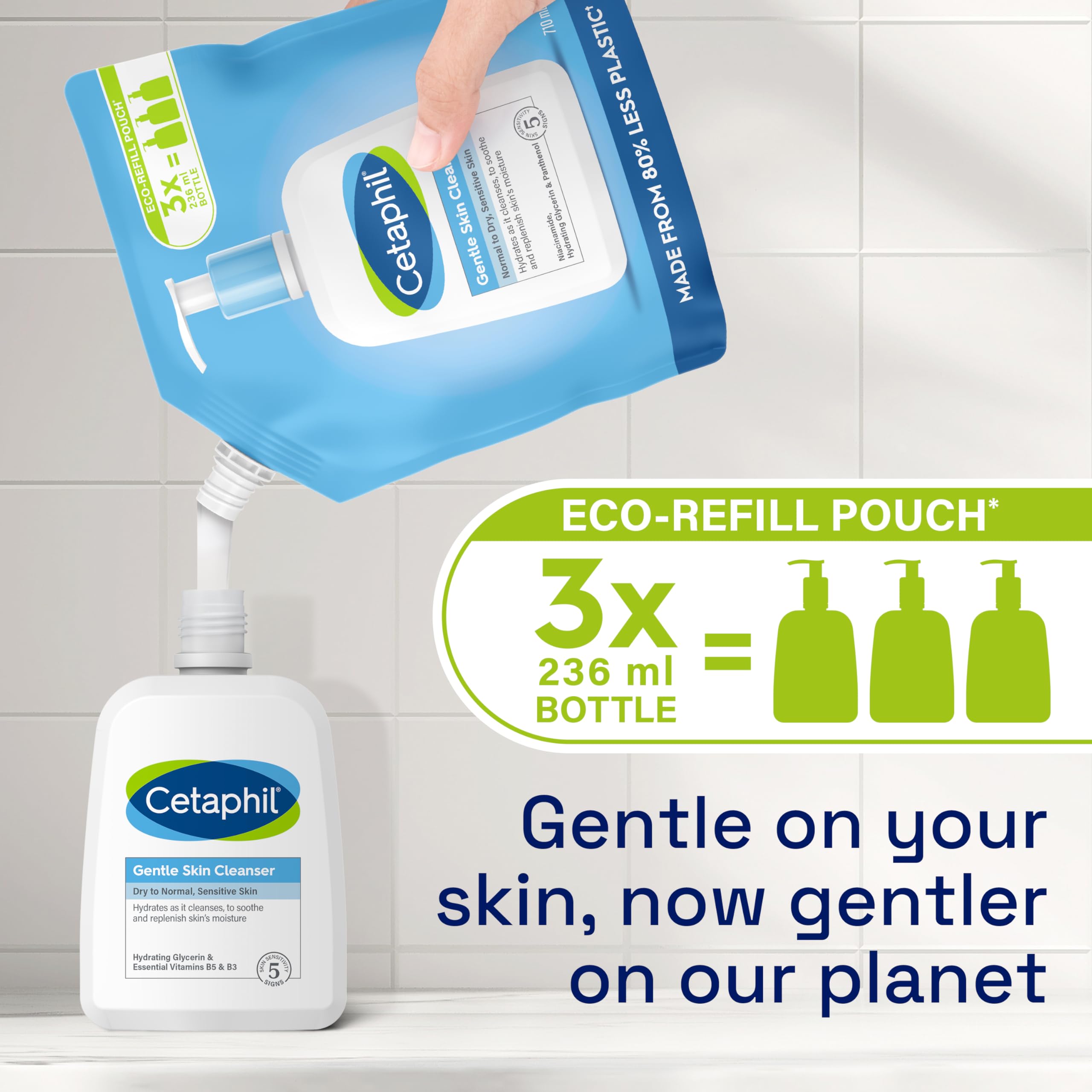 Cetaphil Gentle Skin Cleanser Eco Refill Pouch (710ml) - Face & Body Wash for Sensitive Skin 7