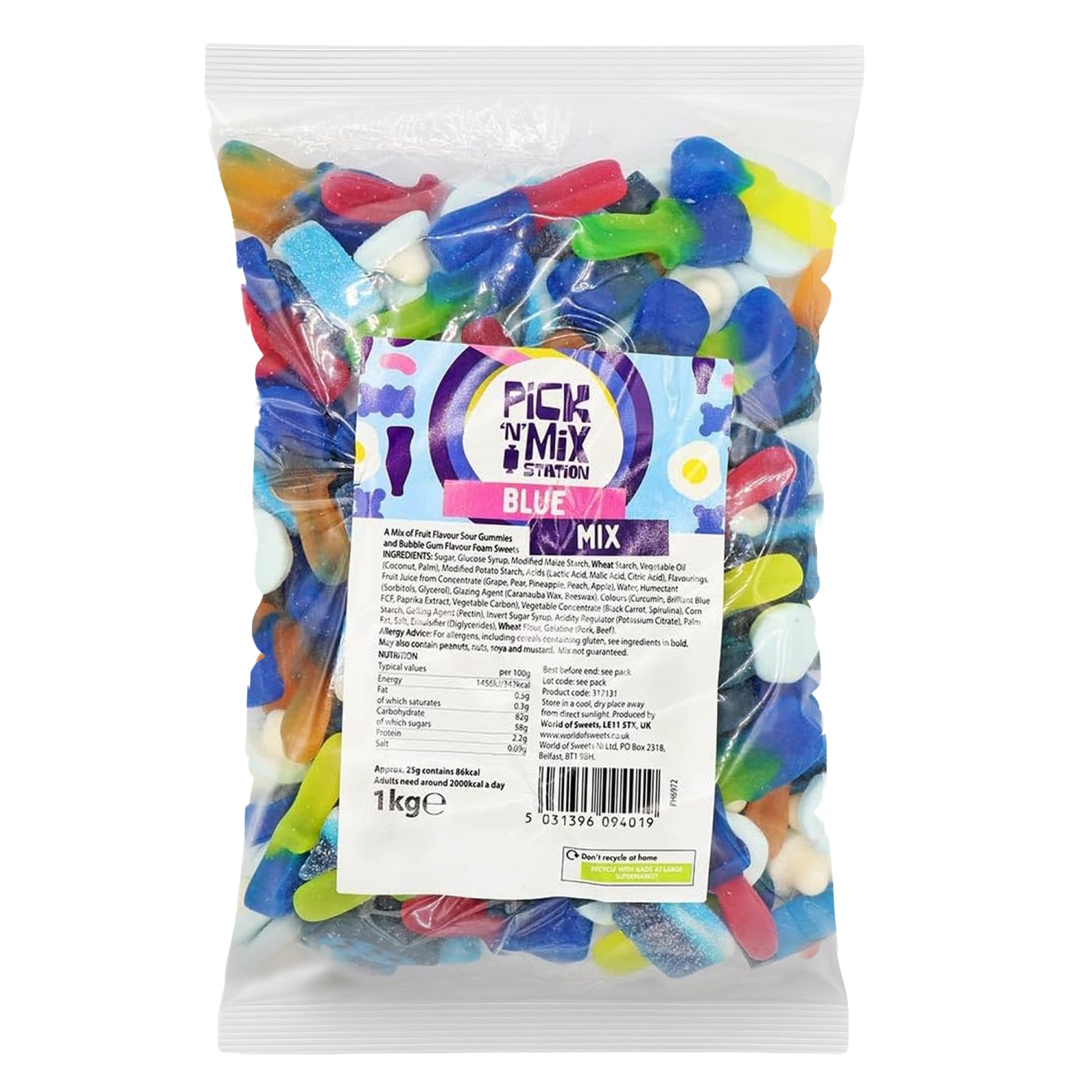 Bonds of London Pick 'n' Mix Station Blue Mix - 1 kg Bag of Fruit Flavoured Sour Gummies and Chewy Foam Sweets