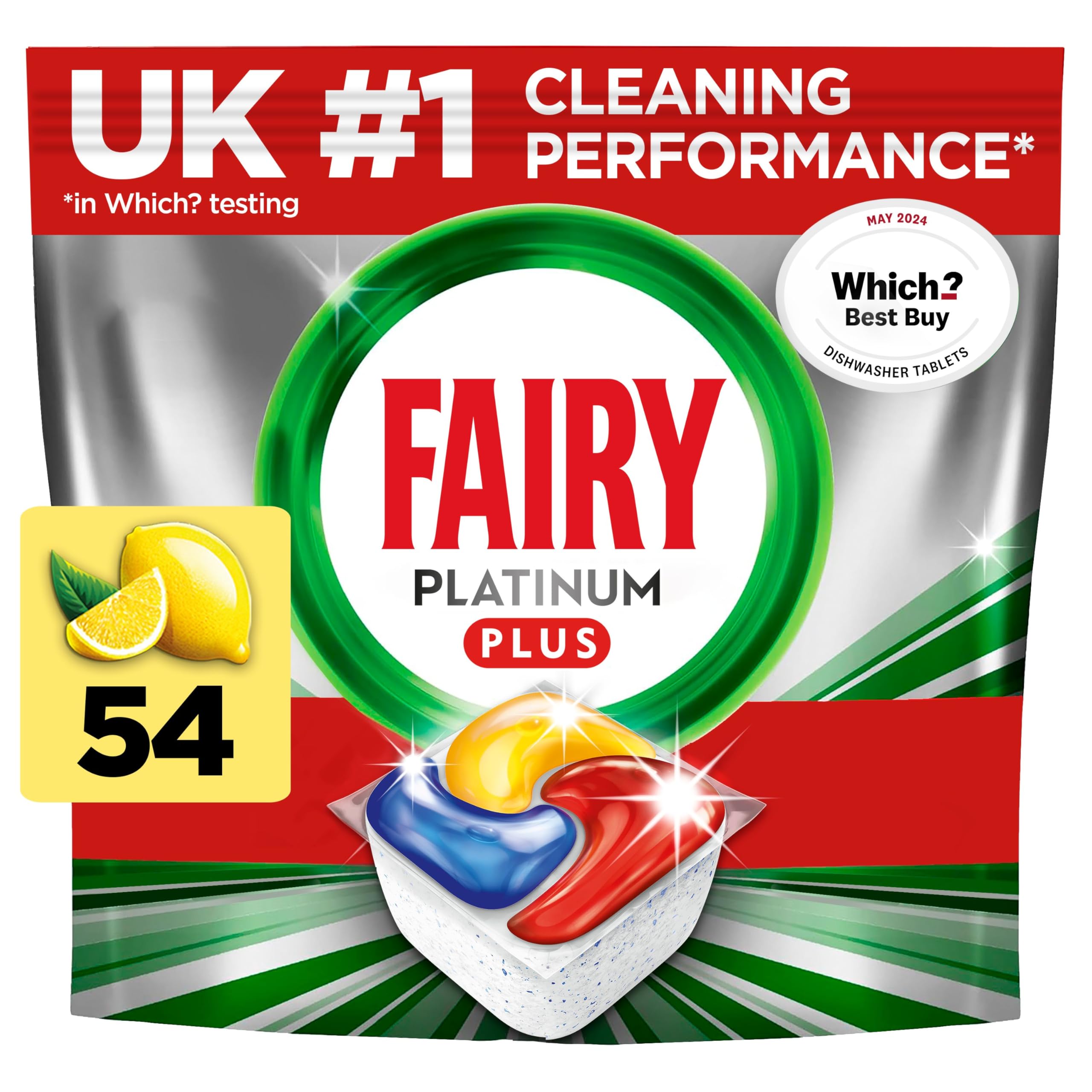 Fairy Platinum Plus All In One Dishwasher Tablets, Lemon, 54 Tablets